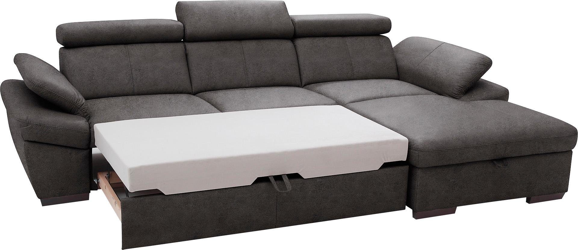 exxpo - sofa fashion Ecksofa Salerno, Funktionssofa, Breite 280cm, hoher Sitzkomfort, L-Form, inkl. Kopf- und Armteilverstellung, wahlweise mit Bettfunktion