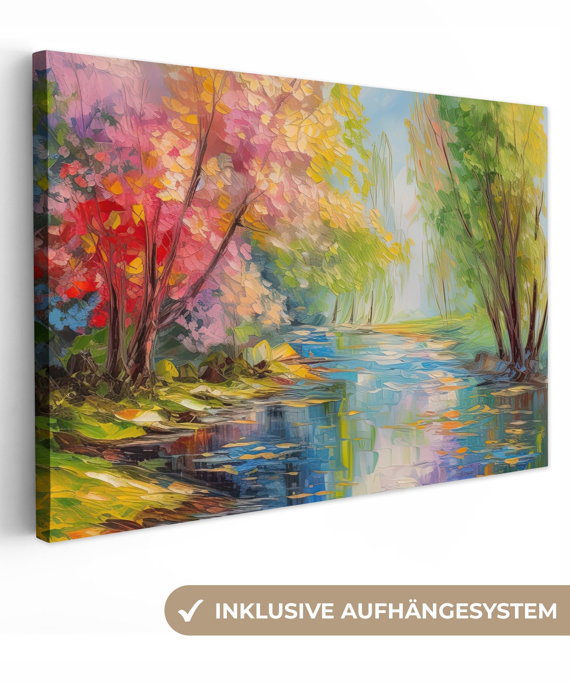 OneMillionCanvasses® Leinwandbild Ölfarbe - Landschaft - Natur - Farbenfroh, (1 St), Wandbild für alle Wohnbereiche, Gemälde, XXL, großes, 120x80 cm