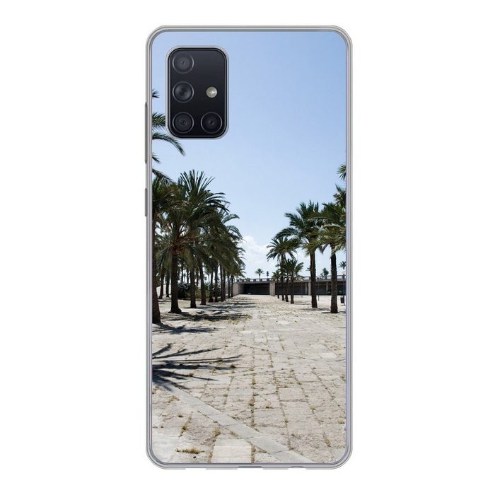 MuchoWow Handyhülle Palmenreihen an einer Strandpromenade in Mallorca Handyhülle Samsung Galaxy A51 5G Smartphone-Bumper Print Handy