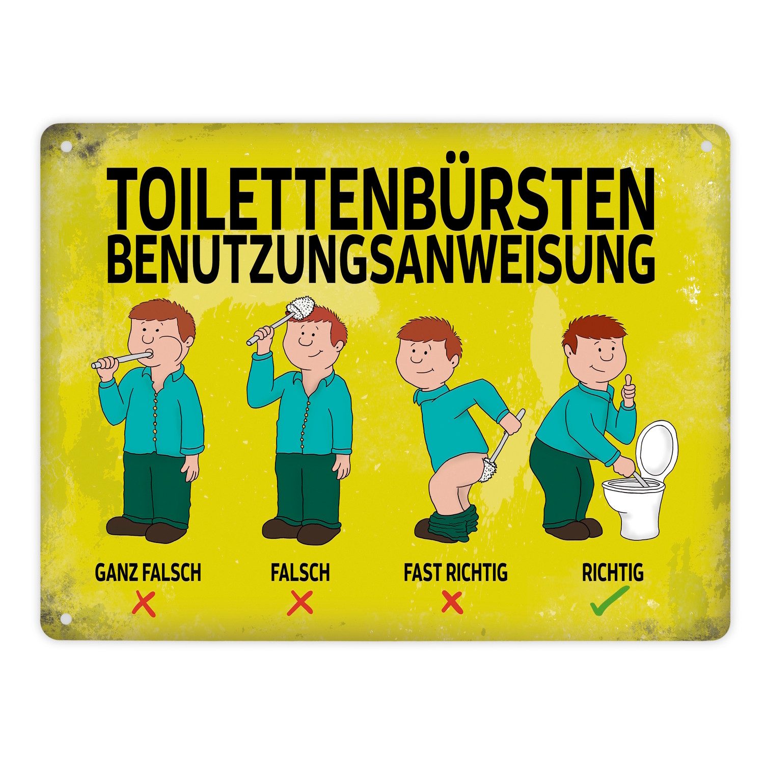 speecheese Metallschild Metallschild XL mit Spruch: Toilettenbürstenbenutzungsanweisung Schild