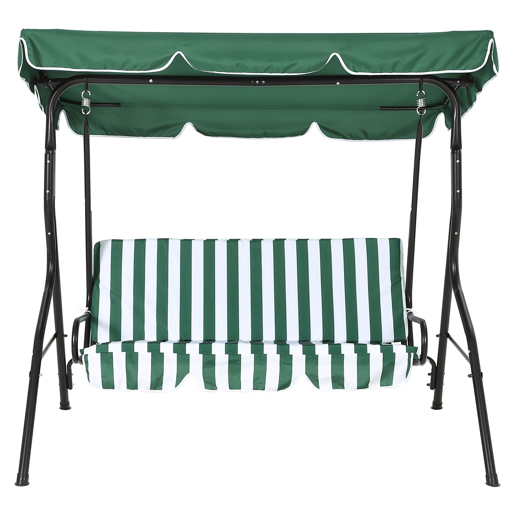 GarveeMore Hollywoodschaukel 3-Sitzer mit verstellbarem Sonnendach und dicken Kissen, Stahlrahmen-Gartenschaukel für Terrasse und Garten