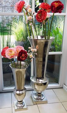 MichaelNoll Dekovase Vase Blumenvase Gefäß Pokalvase Dekovase Groß Aluminium Silber Groß - Bodenvase für Kunstblumen und Pampasgras - 52 cm / 80 cm