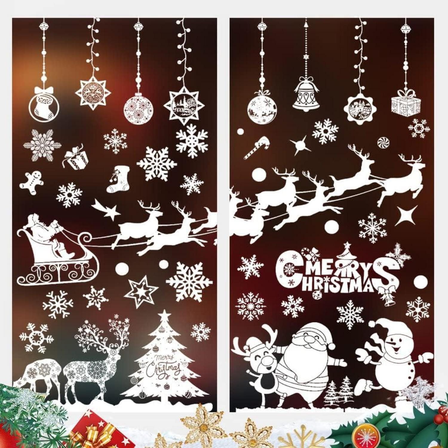 Dekohänger Fensterbilder Weihnachten Rentier Schneeflocken PVC 8Blatt 30x20cm