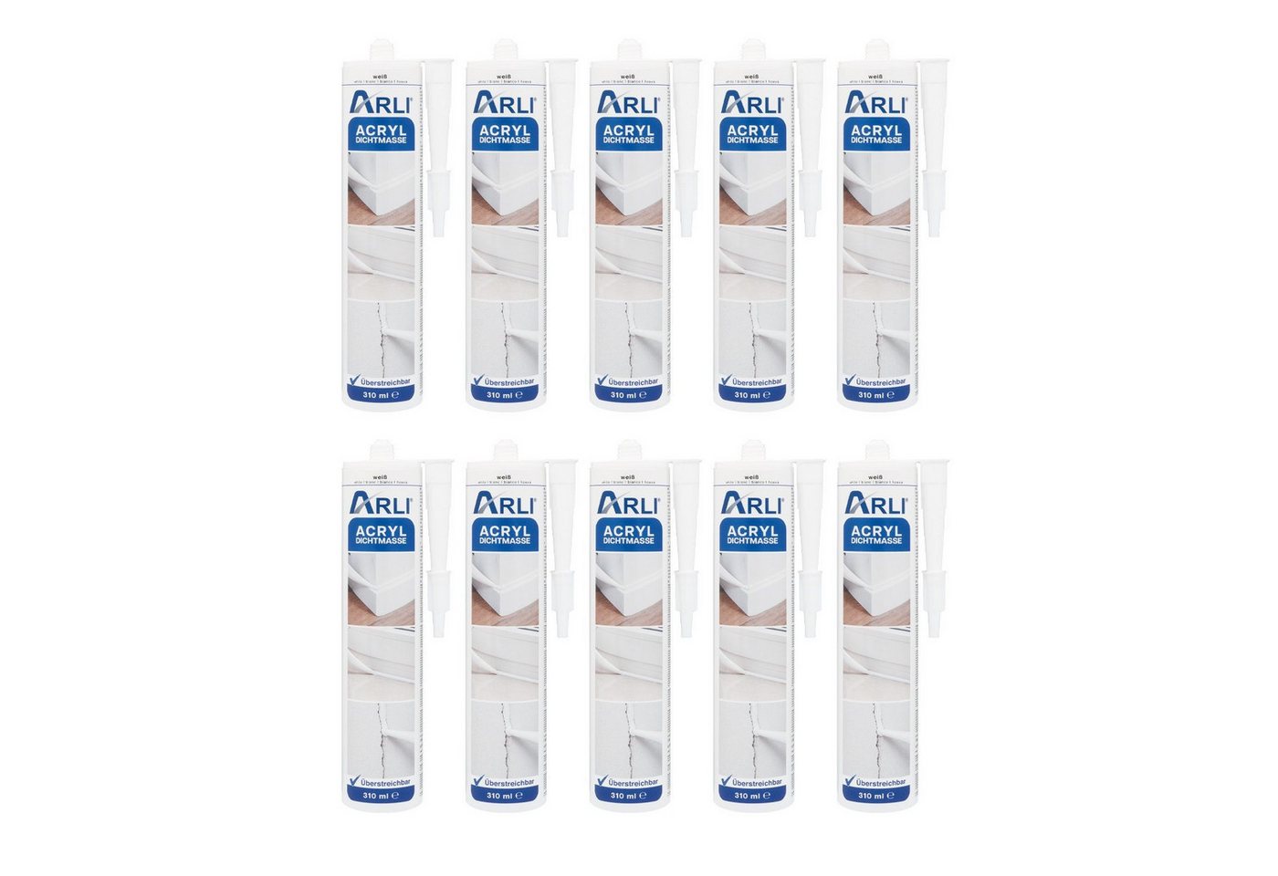 ARLI Maleracryl 10x Acryl 310ml weiß überstreichbare Dichtstoff, Acryl, (10-tlg), Universal Bauacryl Maleracryl Fugendichter Dichtmasse