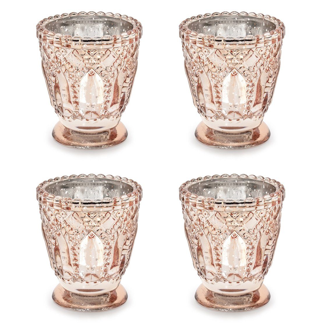 partydeco Торшеры, Teelichtgläser Kelch geprägte Ornamenten 7x8cm rosegold 4er Set