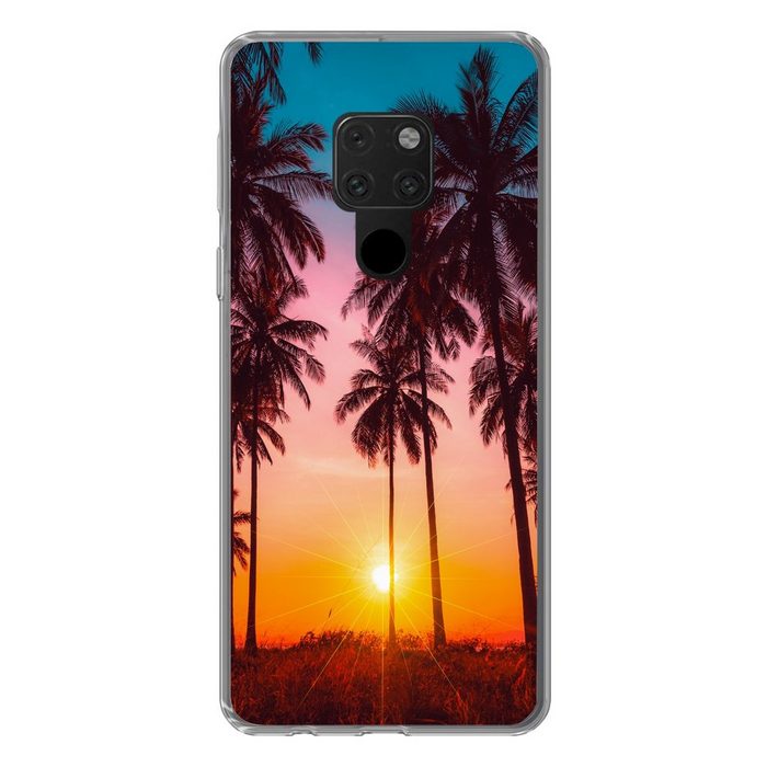 MuchoWow Handyhülle Palme - Sonnenuntergang - Horizont - Strand - Orange - Rosa Phone Case Handyhülle Huawei Mate 20 Silikon Schutzhülle