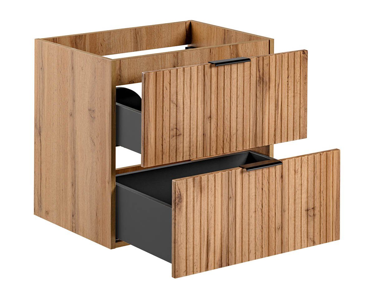 einfachgutemoebel Waschtisch-Set Badezimmer Waschplatz Portree 60cm, Oberplatte black, Wotan-Eiche, (Badmöbel Set, 1-St., Waschtisch Unterschrank)