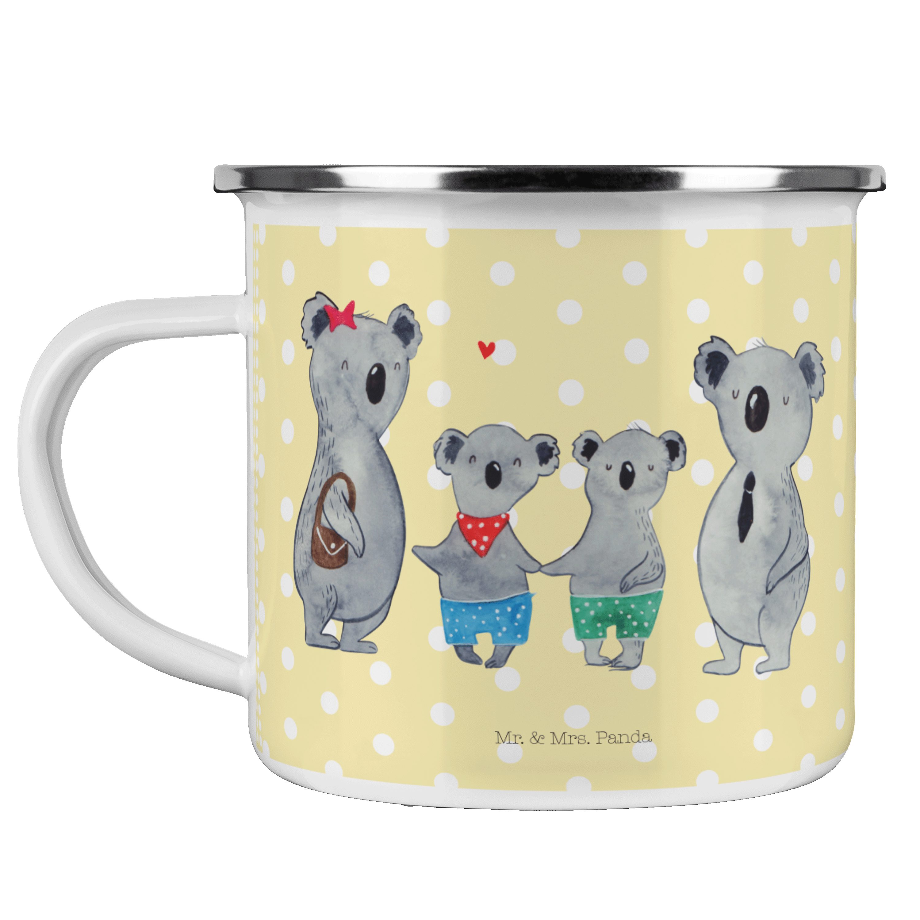 Mr. & Mrs. Panda Becher Koala Familie zwei - Gelb Pastell - Geschenk, Emaille Trinkbecher, Op, Emaille