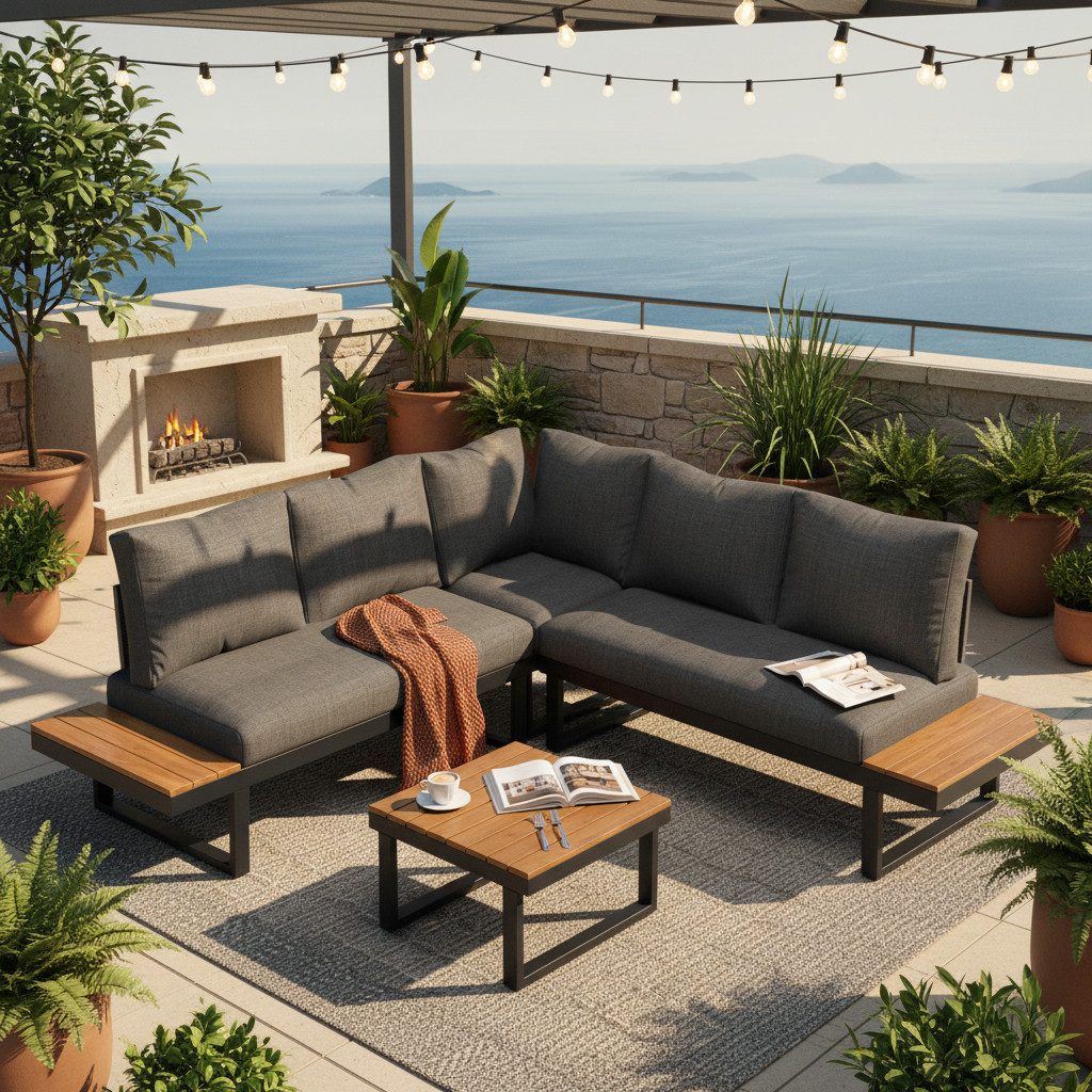 Flieks Gartenlounge-Set, 5-Sitzer Gartenmöbel mit 5-Winkel-verstellbare Lehne