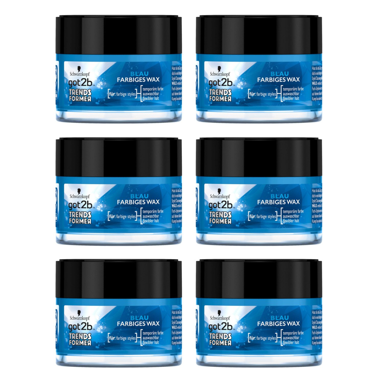 got2b Haarwachs Trendsformer farbiges Wax für trendige Frisuren Blau 50ml, 6-tlg.