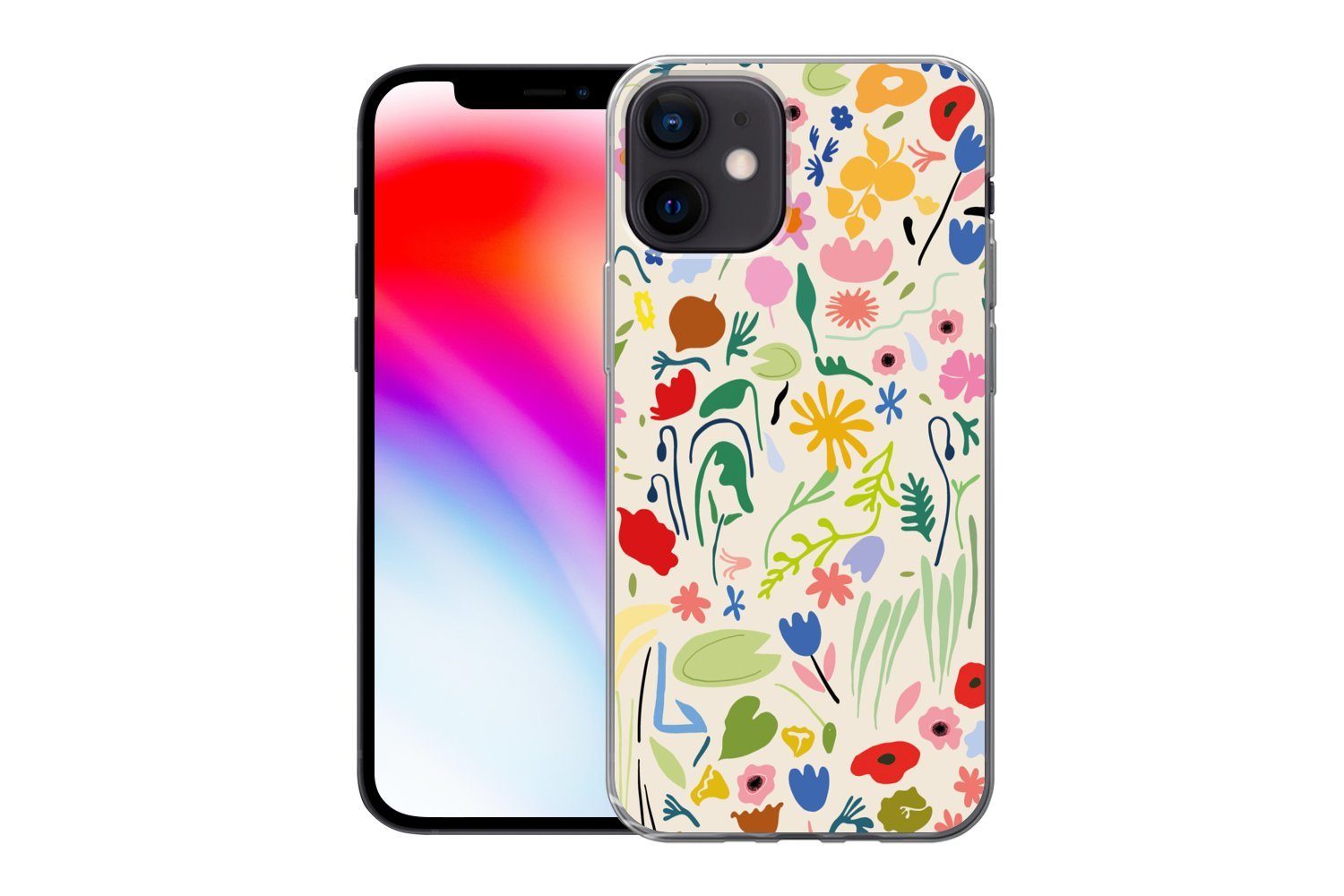 MuchoWow Handyhülle für Apple iPhone 12 Blumen - Muster - Pflanzen, Smartphone-Bumper, Print, Handy Schutzhülle Dünn