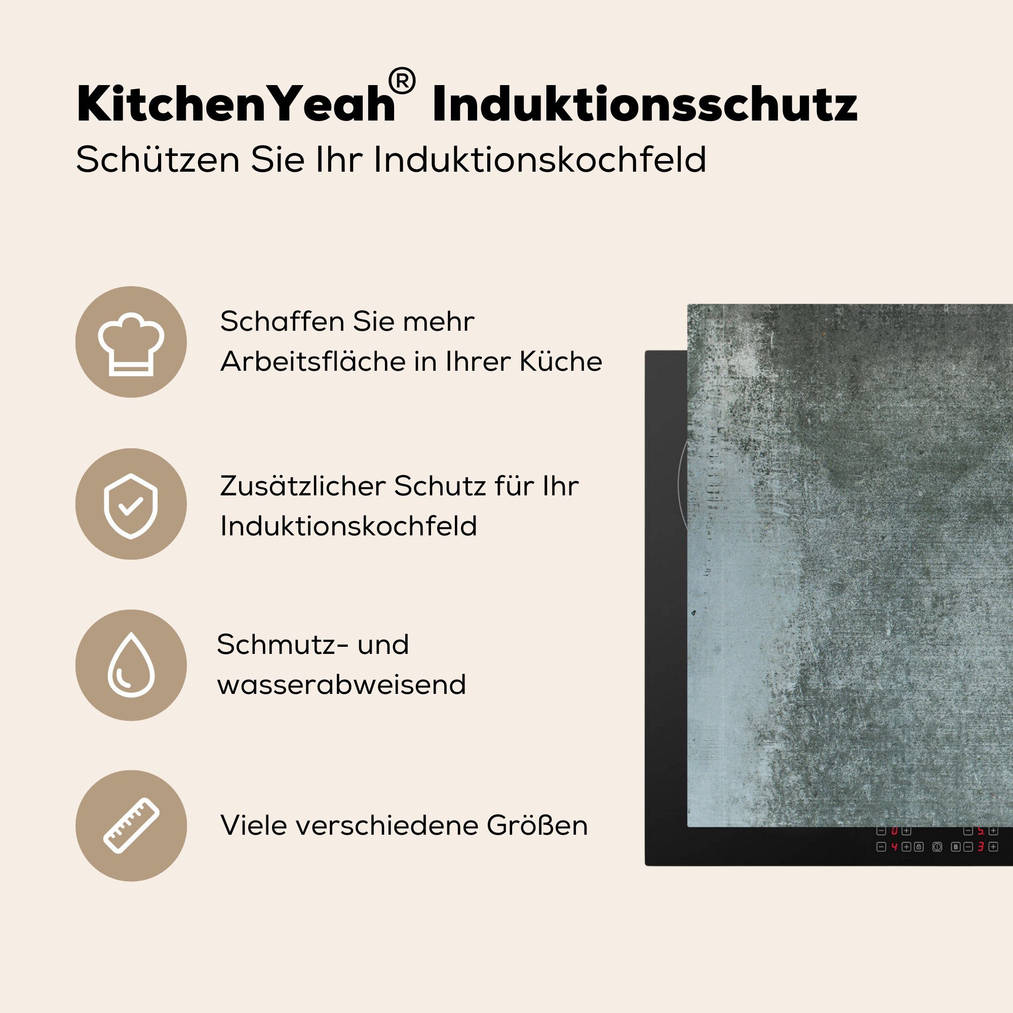 küche, Abdeckplatte cm, - Vinyl, Induktionskochfeld Induktionsschutz Ceranfeldabdeckung - Herdblende-/Abdeckplatte Vintage für tlg), 81x52 - MuchoWow Kochfeld Beton -, für Schutz die (1