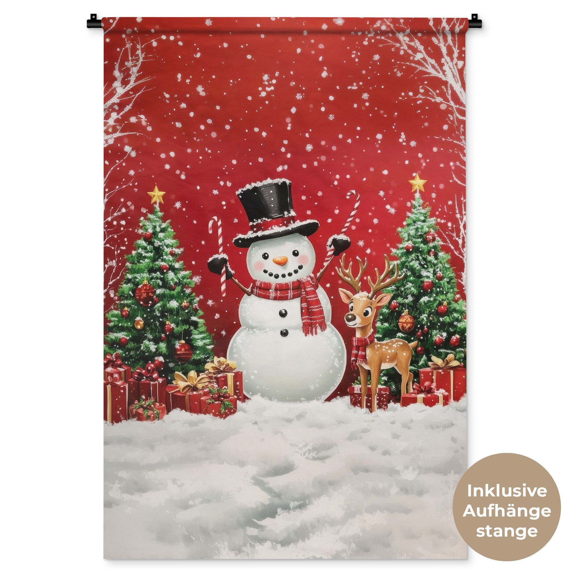 MuchoWow Wandteppich Freude am Feiern - Winterwald - Farbenfroh, Rechteckig, Höhe: 3 mm, Wandtuch Wohnzimmer, Schlafzimmer, 90x135 cm