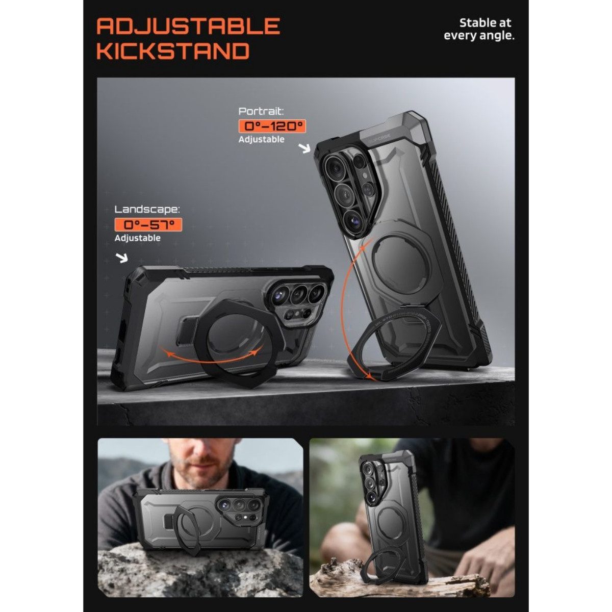 Supcase Handyhülle UB Grip Mag mit Magnetring Hülle für Samsung Galaxy S26 Ultra Schwarz 6,9 Zoll, Der Magnetring klappt als Ständer und Haltegriff aus