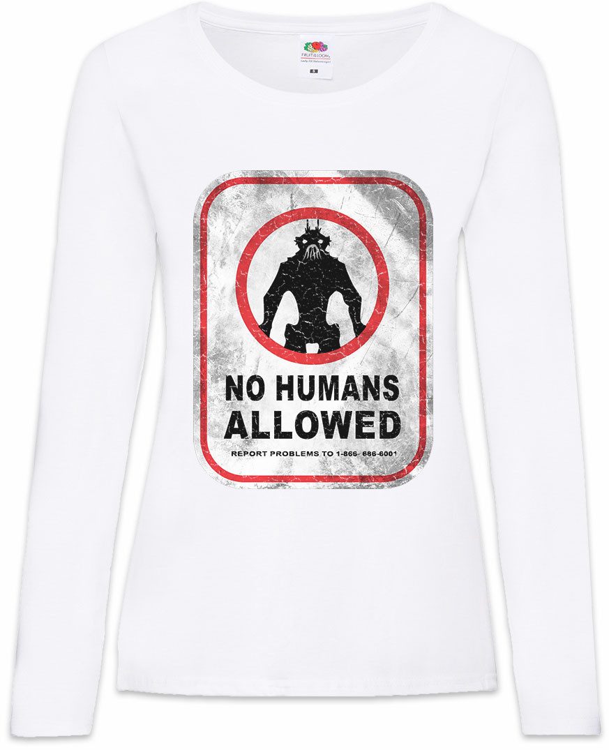Urban Backwoods Langarmshirt No Humans Allowed Sign Damen Langarmshirt Schild Logo District Alien (1-tlg) Aliens 9 Sci-Fi