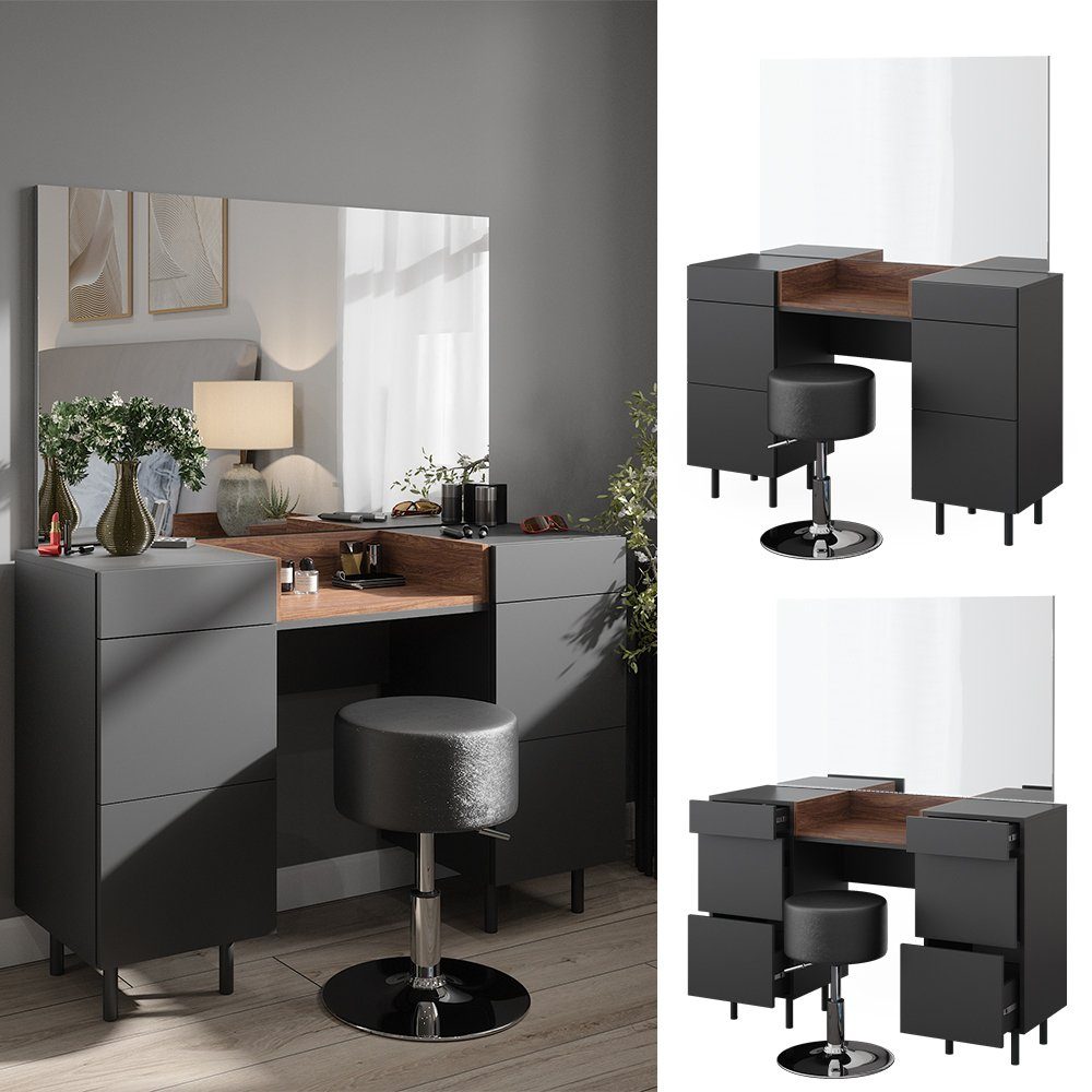Vicco Schminktisch Anika, Anthrazit/Nussbaum, 120 cm günstig online kaufen