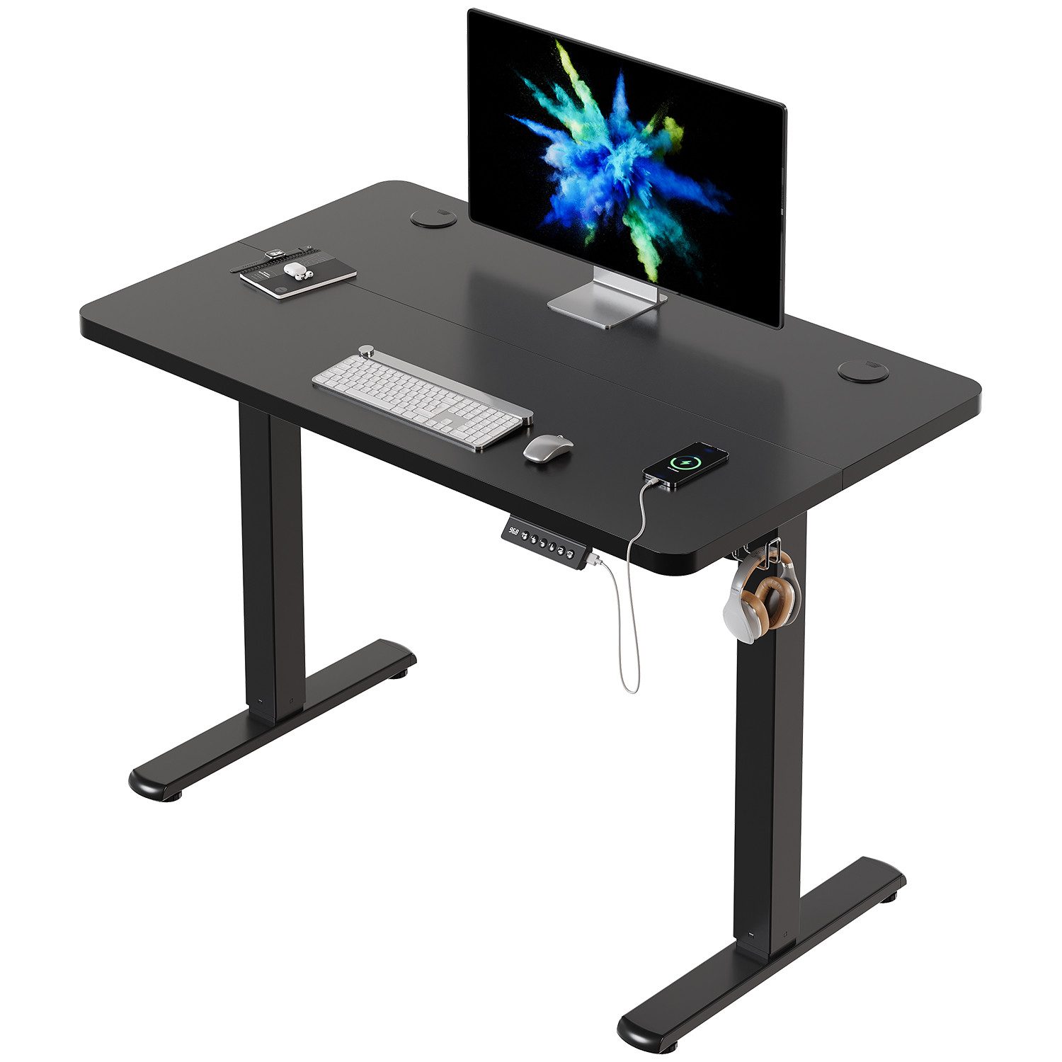 HOMALL Schreibtisch Schreibtisch Höhenverstellbarer mit Gedächtnis und Sitzerinnerung (2-lagige Höhenverstellung mit sitzender Erinnerungsfunktion und USB-Ladeanschluss)