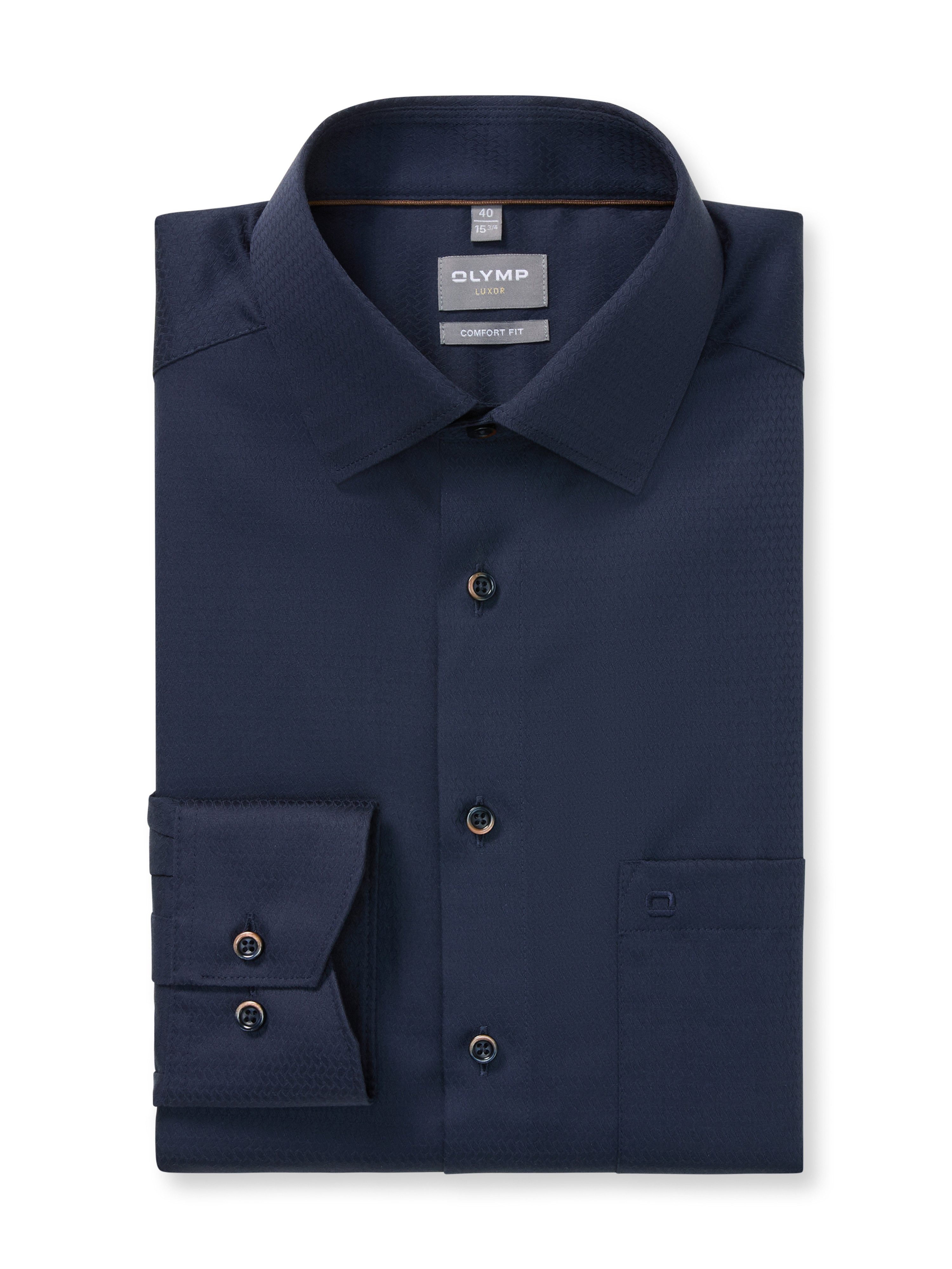 OLYMP Langarmhemd Luxor comfort fit Struktur - Satin, comfort fit, Businesshemd, New-Kentkragen