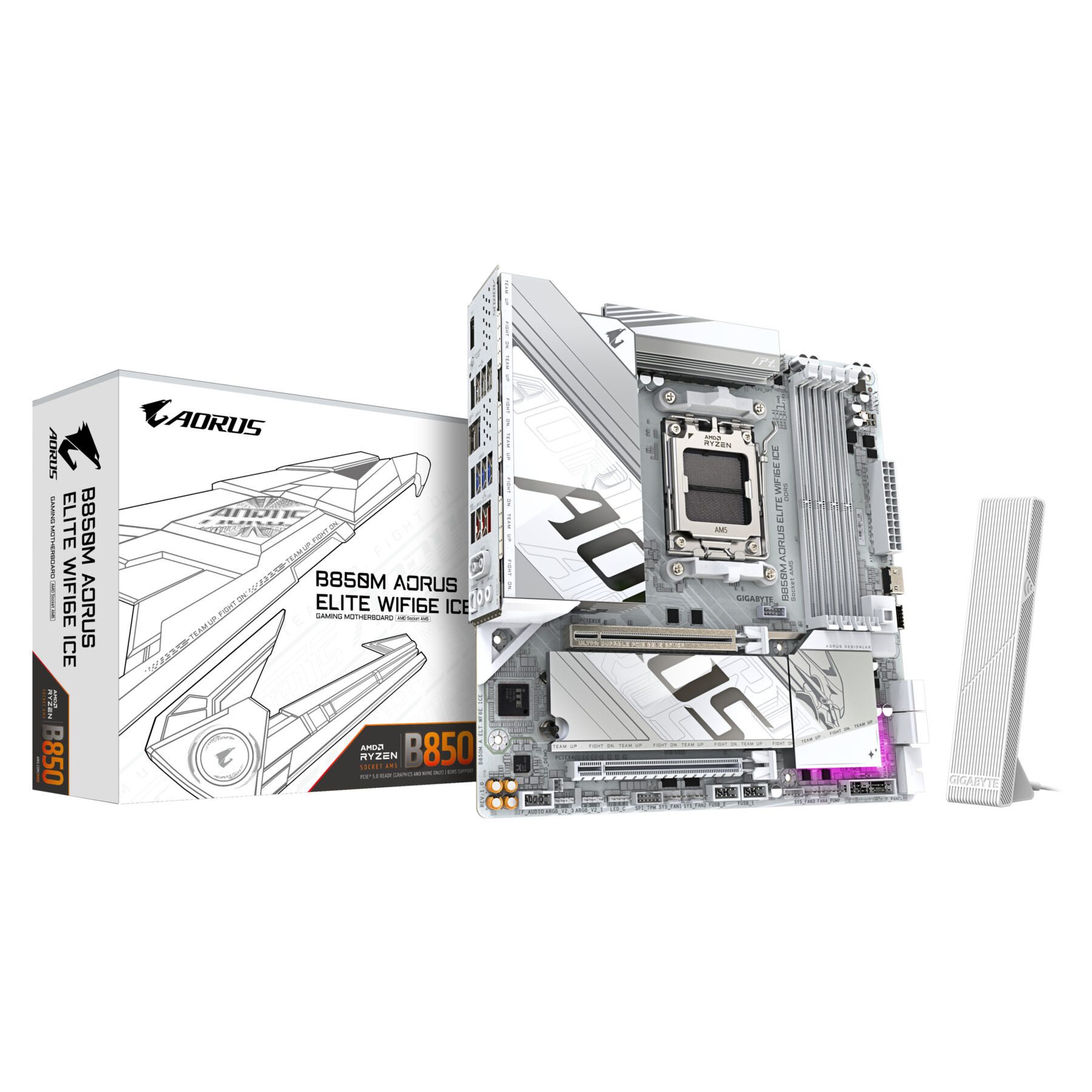 Gigabyte B850M AORUS ELITE WIFI6E ICE Motherboard - AMD Ryzen 9000 Series CPUs, Mainboard