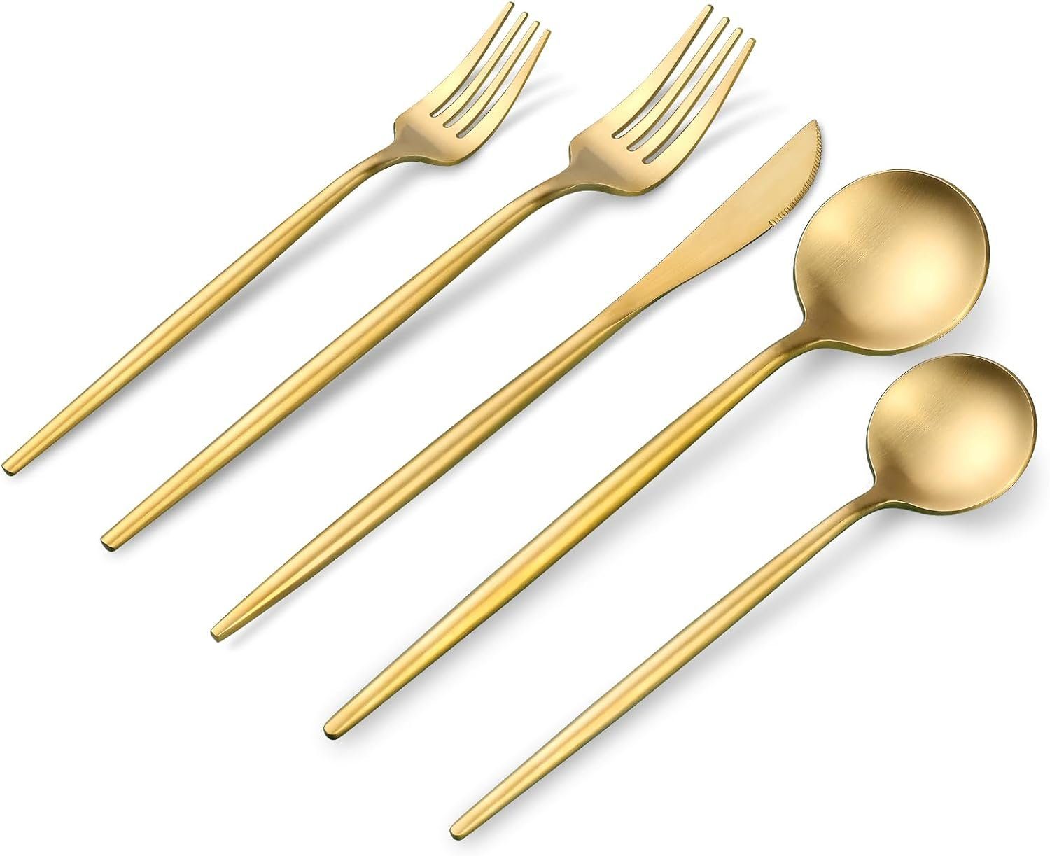 KingLux Besteck-Set 60 Gold Edelstahl mit Löffel Messer Essbesteck Gabel teilig Set