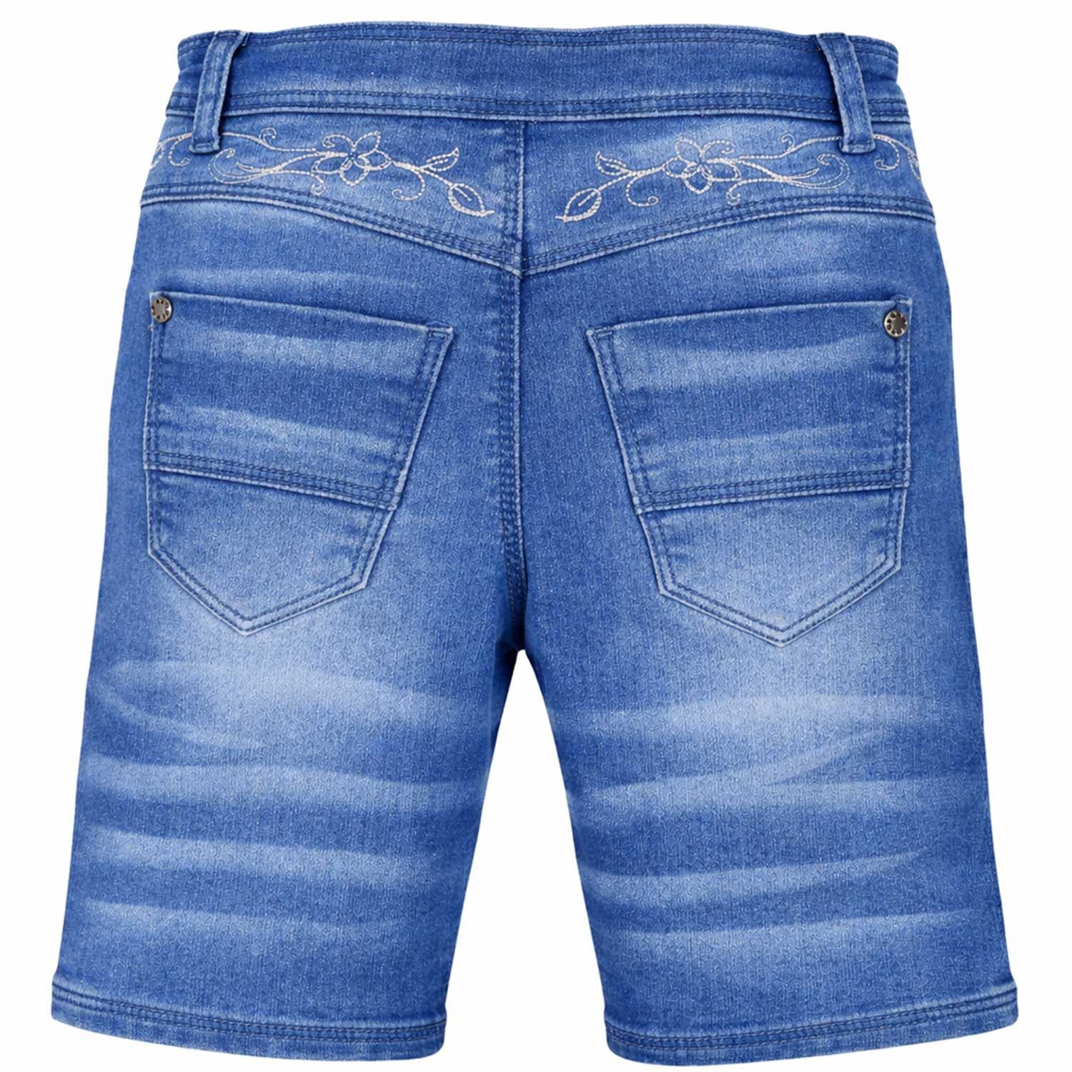 BONDI Trachtenlederhose Mädchen Trachten Jeans Bermuda Hose 26087, Blue D