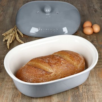 MamboCat Brotkasten Oskar Brottopf in Grau Brotkasten mit Deckel Brot Aufbewahrungsbox, Ton