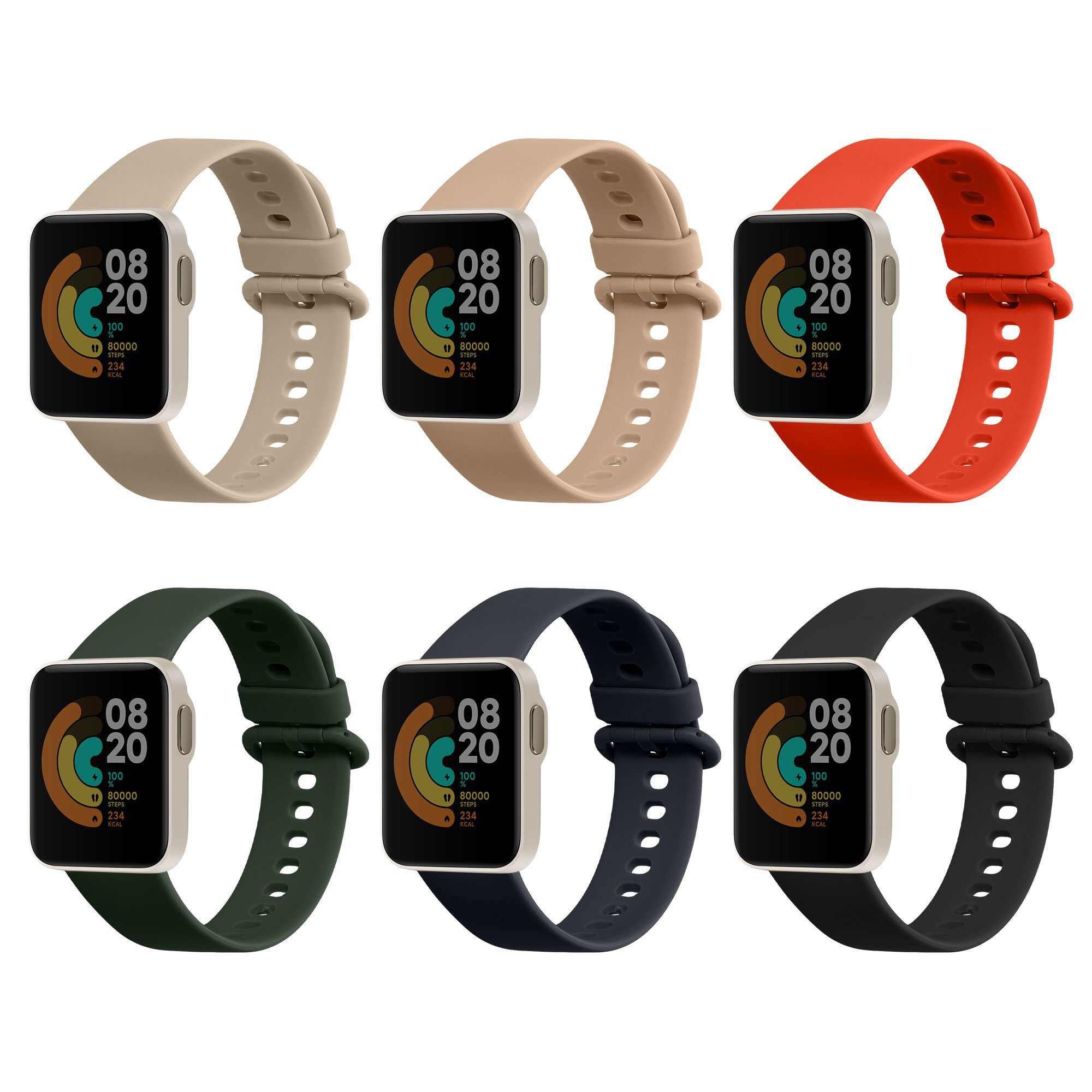 kwmobile Uhrenarmband 6x Sportarmband für Xiaomi Redmi Watch 2 Lite Armband, Armband TPU Silikon Großes Set Fitnesstracker - verschiedene Farben | Uhrenarmbänder