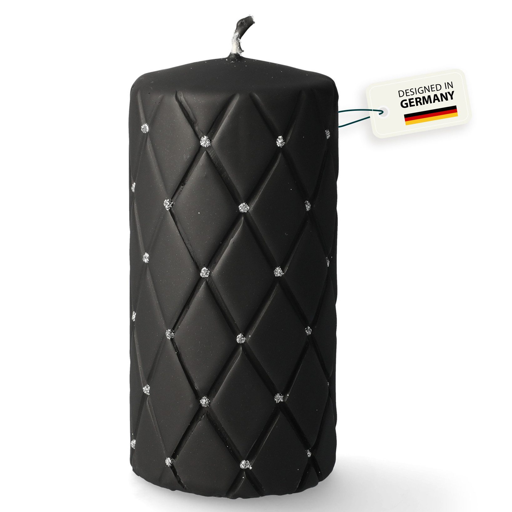 coco+cozy Stumpenkerze Tosca mit Diamant-Optik Ø 7cm x 14cm, 84 h Brenndauer, schwarz