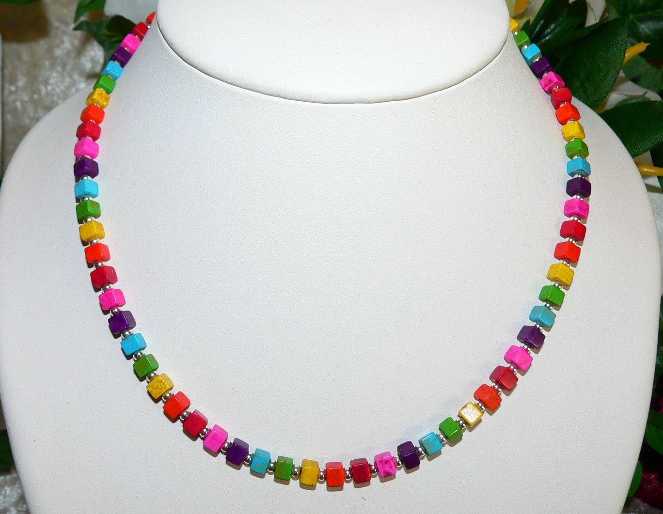 traumschmuck Collier 410f Halskette Würfelkette Schmuckstein rot blau gelb günstig online kaufen