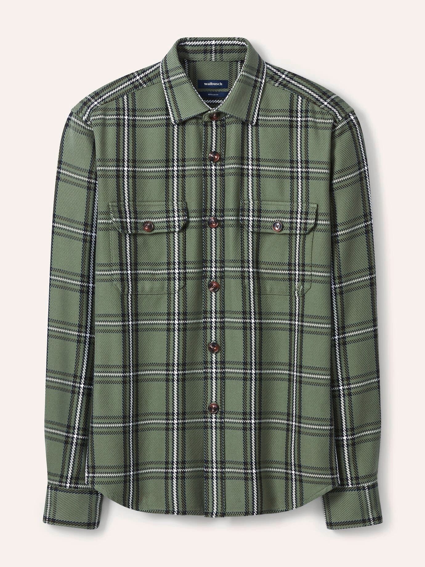 Walbusch Langarmhemd Herren Karo Overshirt aus Flanell Regular Fit Langarm pflegeleicht Flanell-Hemdjacke kariert, wärmend, 2 Brusttaschen, Kentkragen – Bild 2 von 4