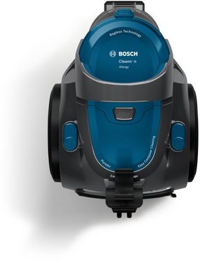 BOSCH Bodenstaubsauger Serie 2 BGC05A220A, Hygiene-Filter, kompakt, platzsparend, leicht, 700 W, beutellos, für Parkett/Teppich/Fliesen, hohe Saugkraft, langes Kabel, blau