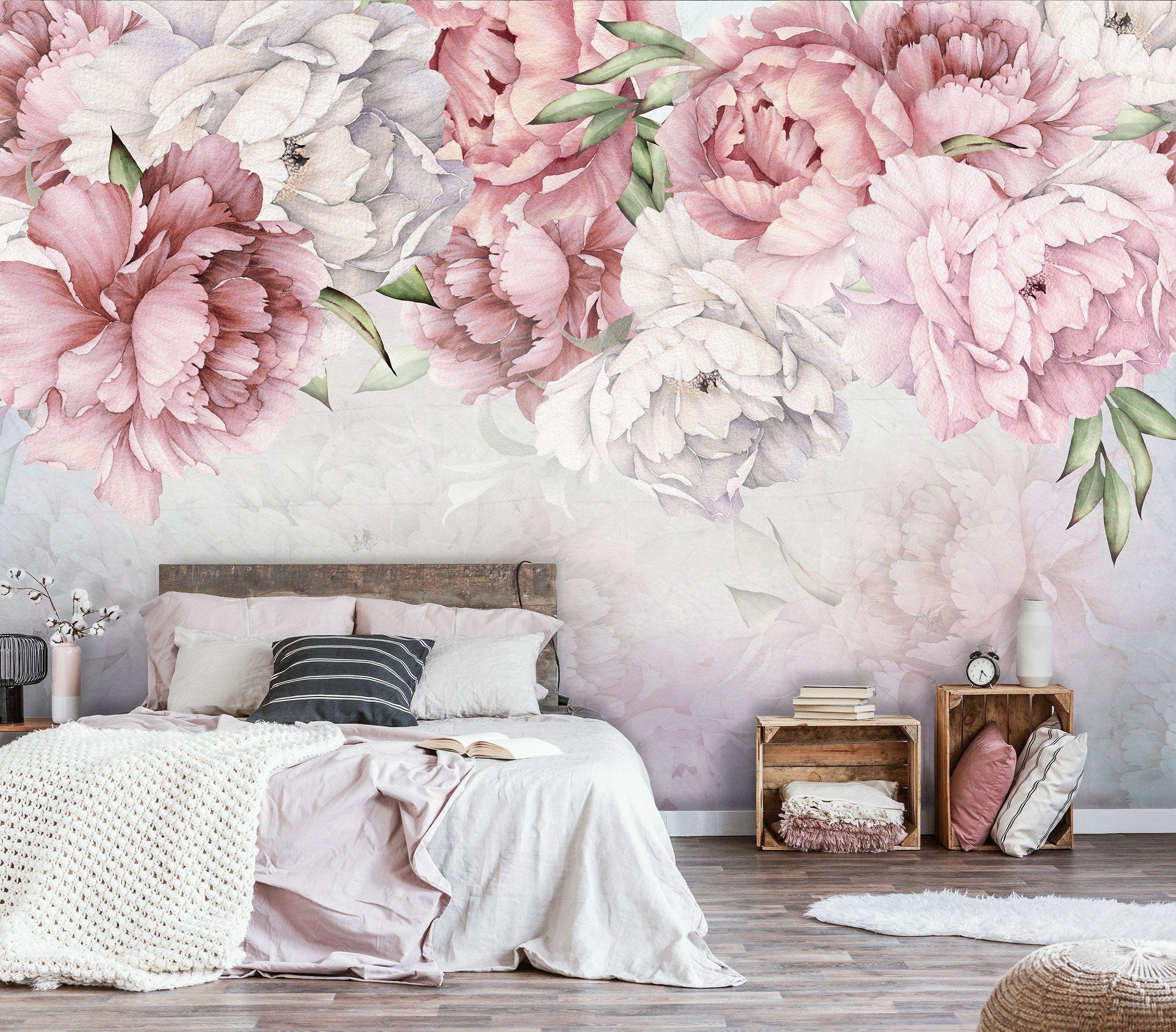 Wallarena Fototapete Blumen Pfingstrosen Romantisch Rosen Vlies Tapete für  Wohnzimmer oder Schlafzimmer Vliestapete Wandtapete Motivtapete, Glatt,  Blumen, Vliestapete inklusive Kleister