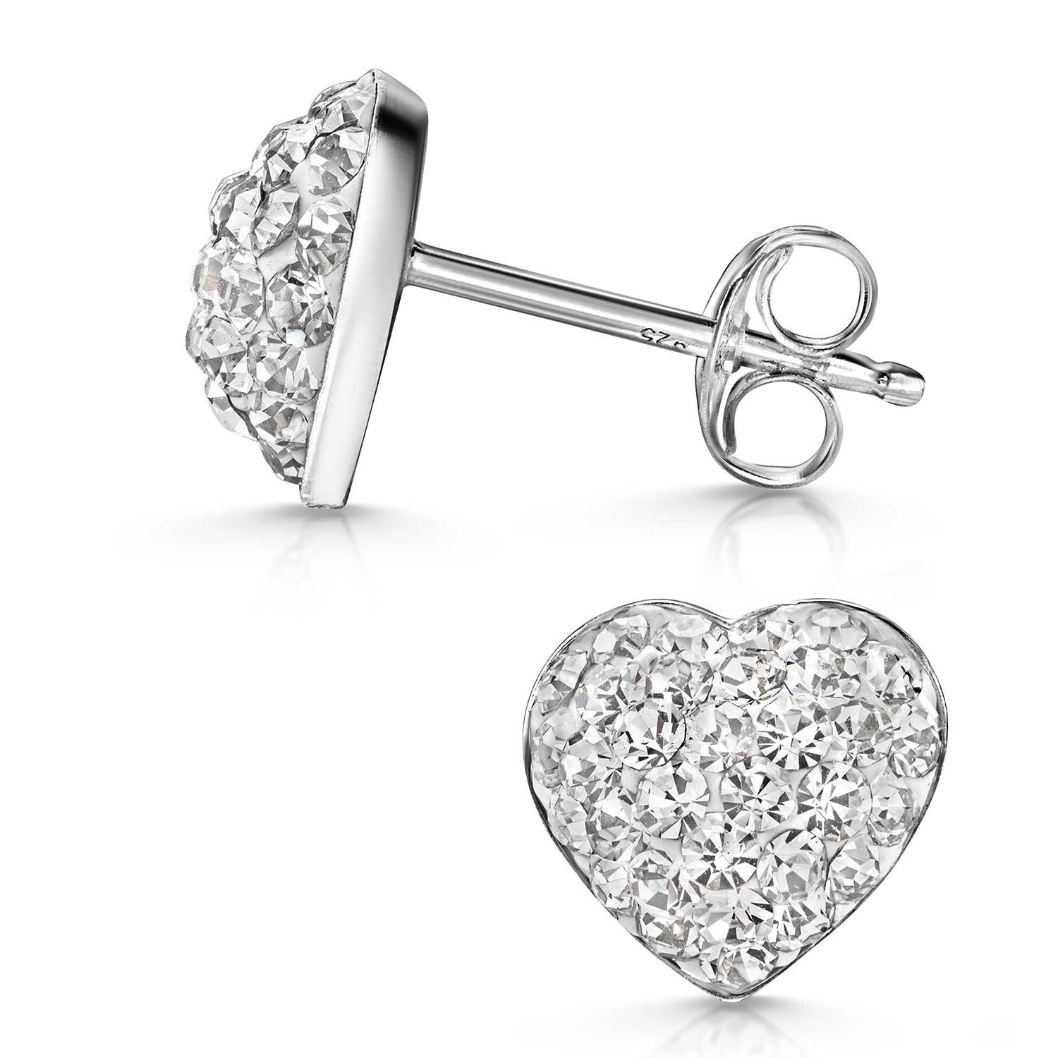 Materia Paar Ohrstecker Damen Herz Kristall Weiß Ø9mm SO-98, 925 Sterling Silber, Strasssteine. € 21,95