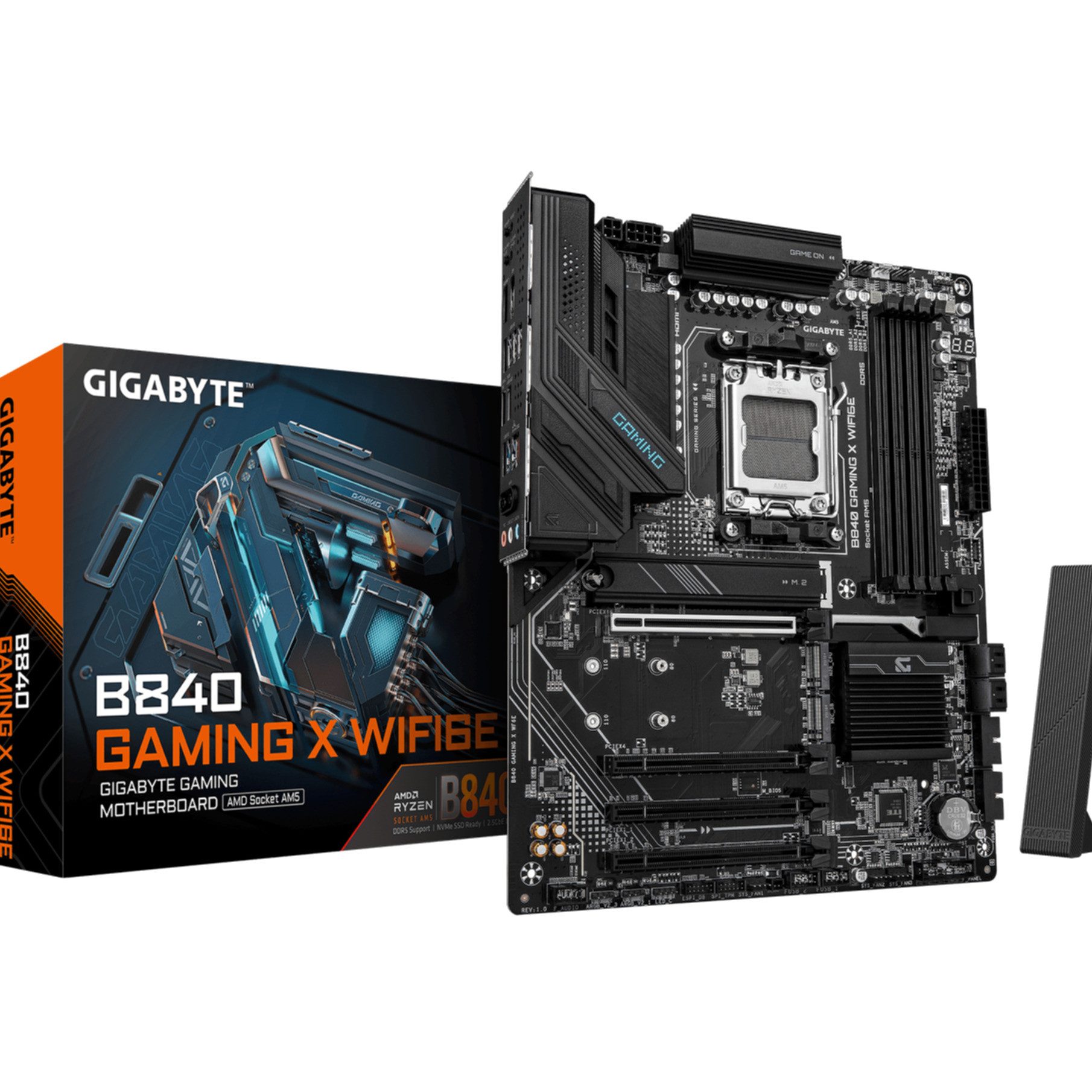 Gigabyte B840 GAMING X WIFI6E Mainboard - AMD Ryzen 9000 Prozessoren, 12+2+2 Ph Mainboard, Wi-Fi 6E (802.11ax)
