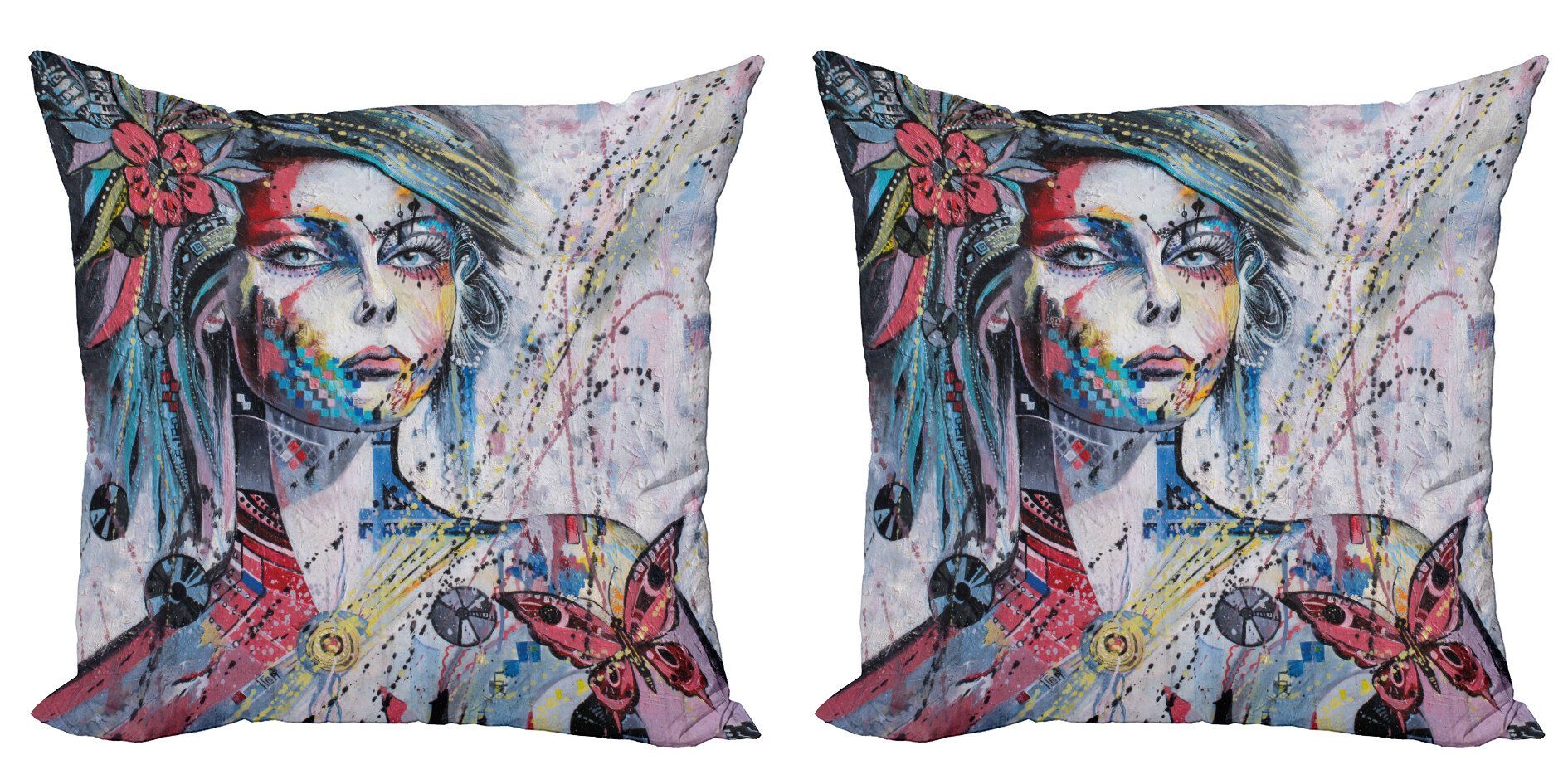Kissenbezüge Modern Accent Doppelseitiger Digitaldruck, Abakuhaus (2 Stück), Kunst Fantasie Porträt eines Mädchens