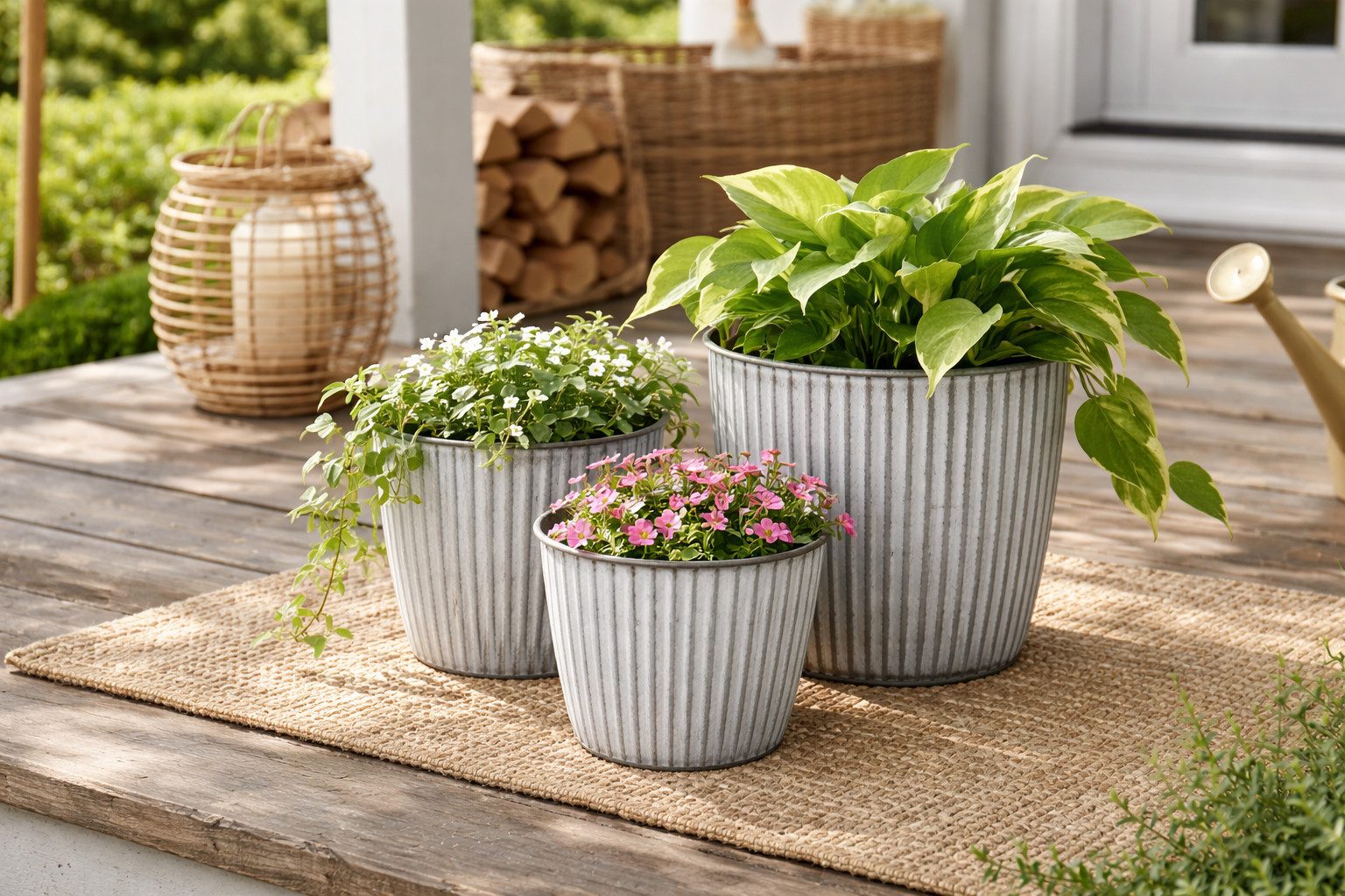 finehomegarden Blumentopf Metall Topf Übertopf Blumentopf 3er Set weiß/grau Ø16+18+20cm (Set, 3 St., 3er-Set), Pflanzgefäß Wohnbereich