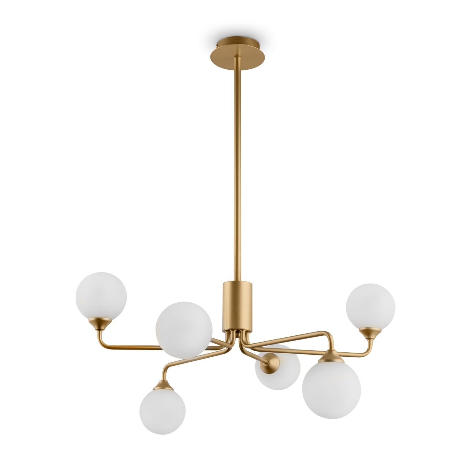 Licht-Erlebnisse Deckenleuchte ADRIAN, ohne Leuchtmittel, Metall Glas G9 B: 65 cm in Gold matt Weiß 6-flammig Kugelschirm