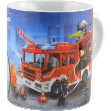 United Labels® Frühstücks-Geschirrset Playmobil Frühstücksset - City Action Feuerwehr Geschirr Set 3tlg., Porzellan