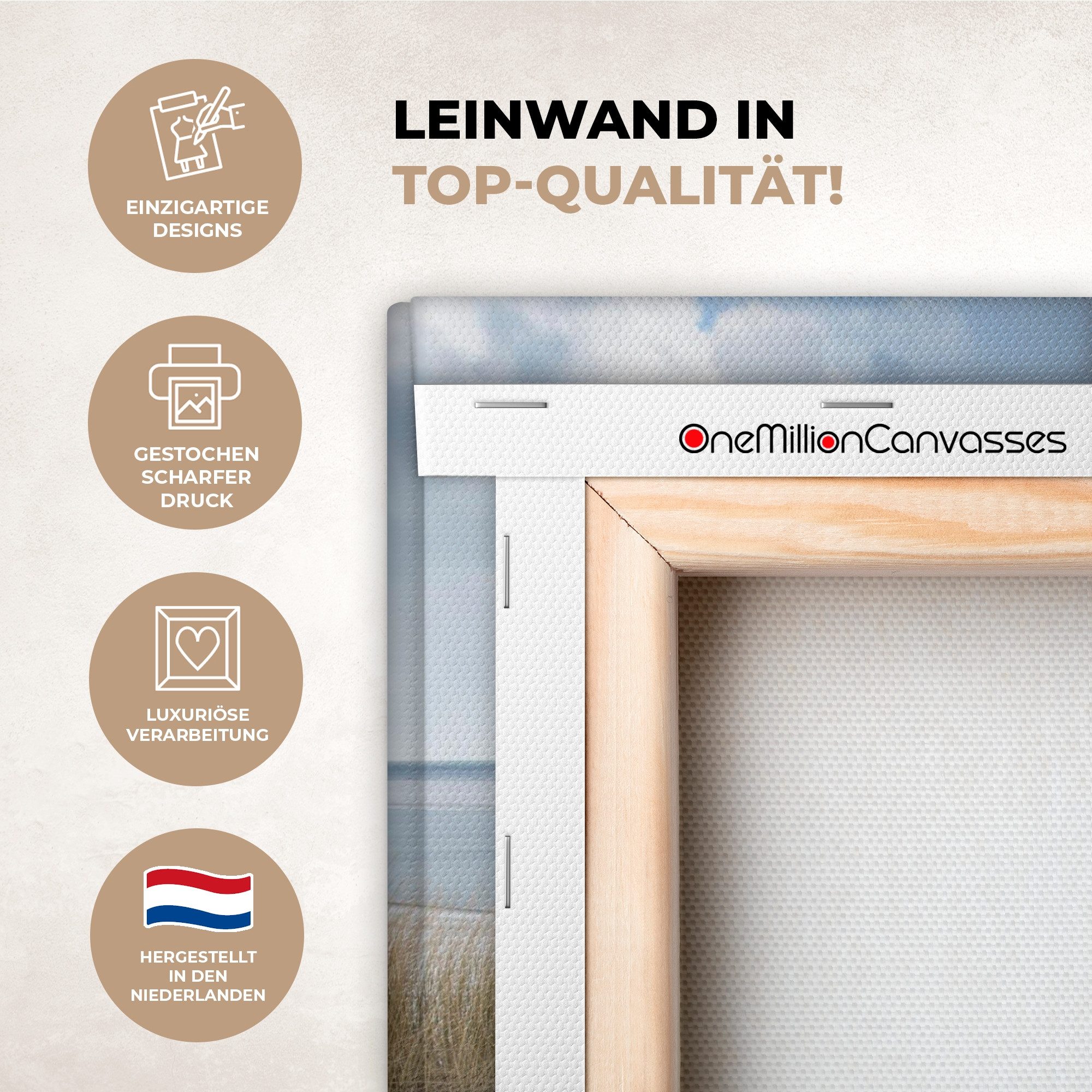 OneMillionCanvasses® Leinwandbild Nordsee - Dünen - Wasser, Fotodruck (1 St), Schlafzimmer Deko Aesthetic, Bilder über Bett, 20x30 cm