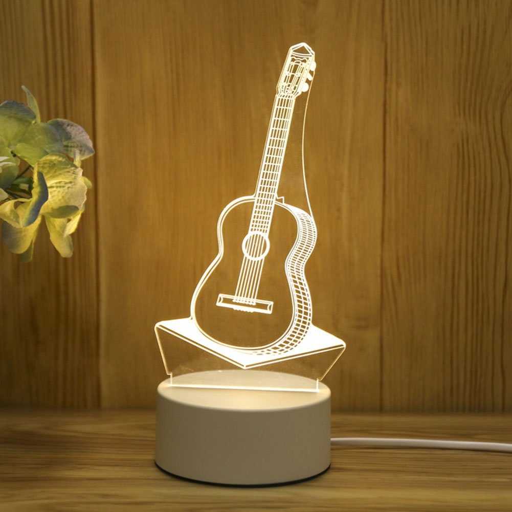 LED Optisches Nachtlicht Nachttischlampe Illusion Oneid Gitarre 3D Nachtlicht