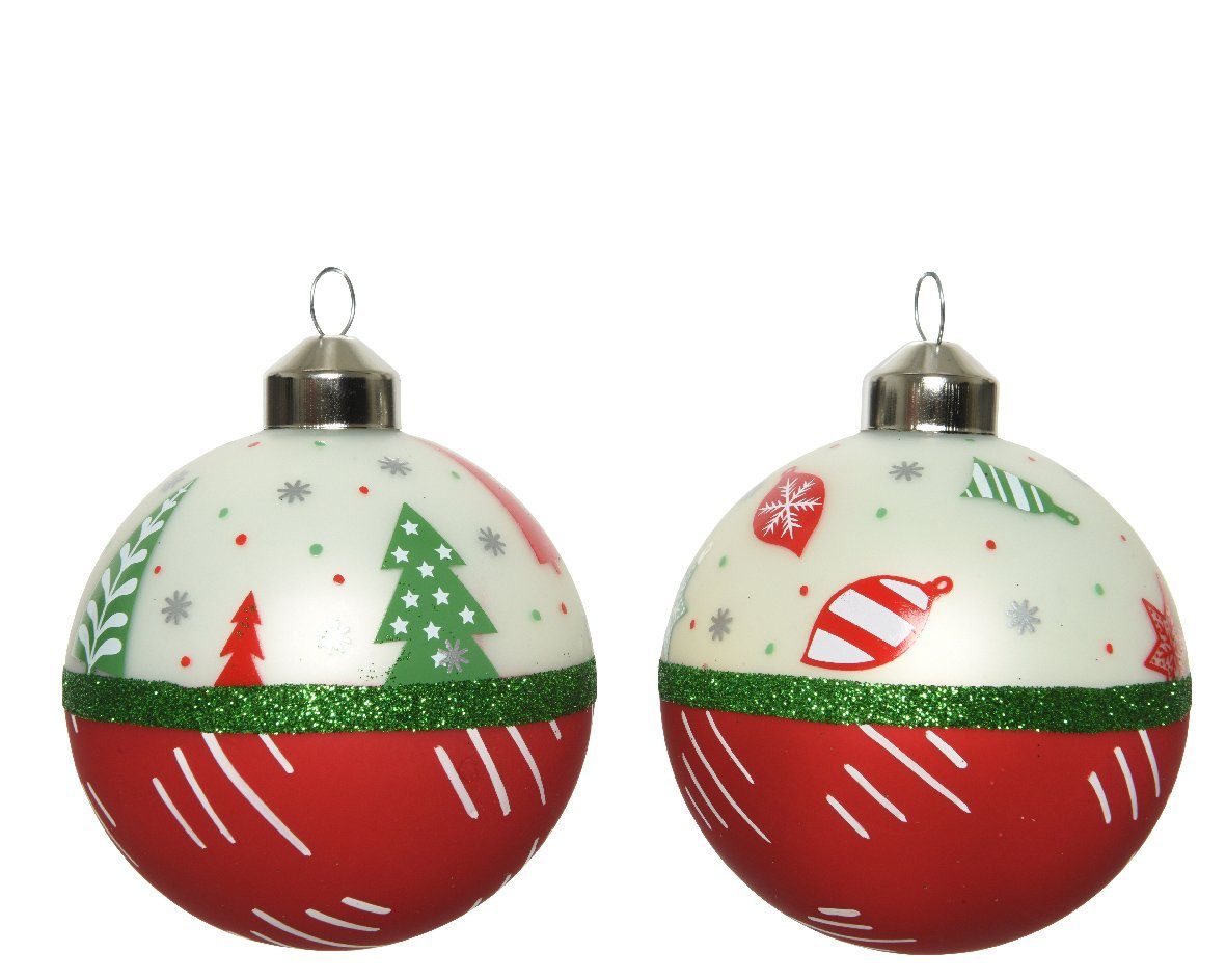 season decorations / Muster / Decoris / rot Set Motiv weiß 8cm Weihnachtskugeln Weihnachtsbaumkugel, grün Glas 12er