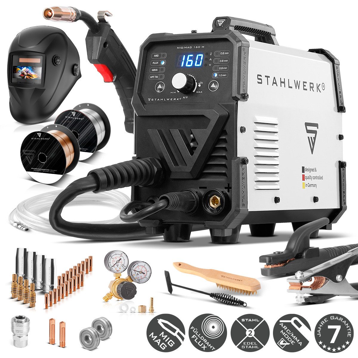 STAHLWERK Schutzgasschweißgerät MIG MAG 160 M Vollsynergisch - Vollausstattung, 40 - 160 A, Packung, 1-tlg., Vollausstattung, mit echten 160 Ampere
