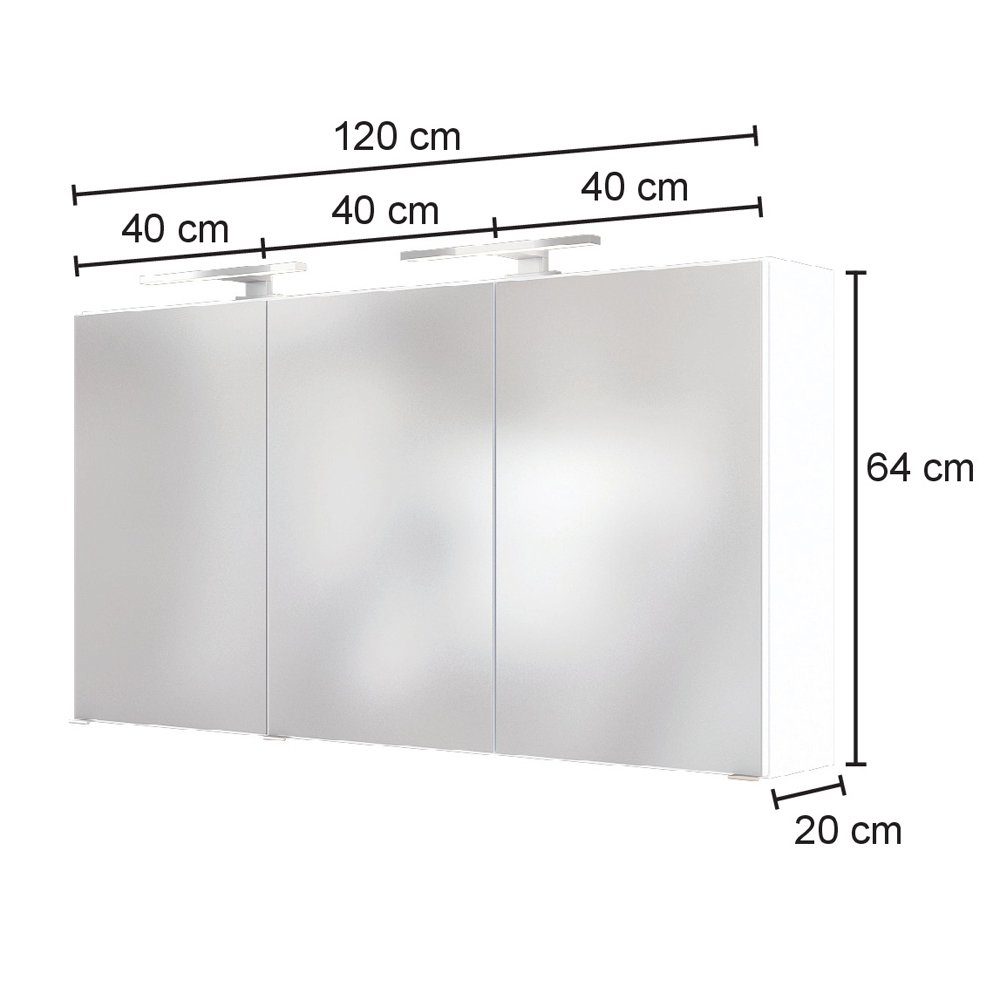 B/H/T: Spiegelschrank LED-Aufbauleuchte Lomadox in Nb., Wotaneiche LOUROSA-03 mit cm 3D cm 120/66/20 120
