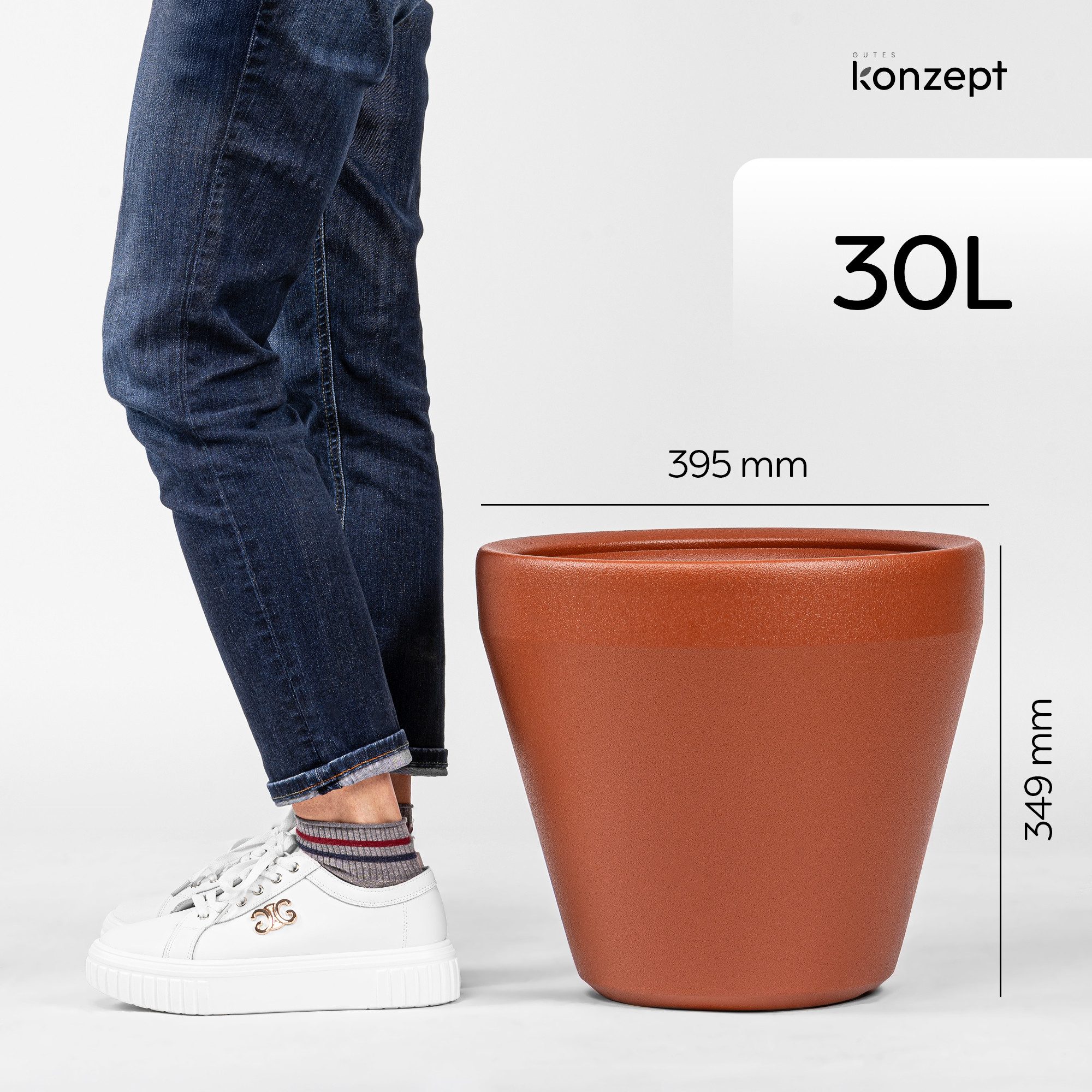 KONZEPT Übertopf Ø 40 cm aus Kunststoff, 30 L, in Ton-Optik, für Innen & Außen, Ton-Optik, glatte Oberfläche, 30 L