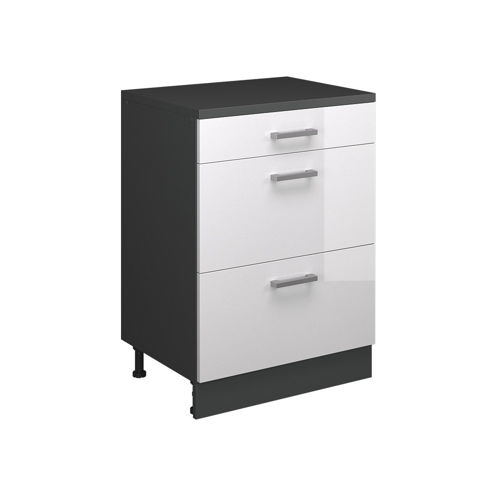 Vicco Kommode Rion, Weiß Hochglanz/Anthrazit, 60 x 46 cm ohne Schräge mit 3 Sch...