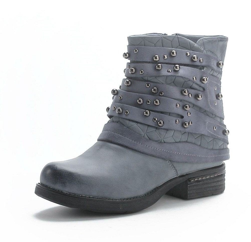 Pogolino ST016 Bikerboots Damen Nieten Stiefeletten Biker Boots leicht gefüttert