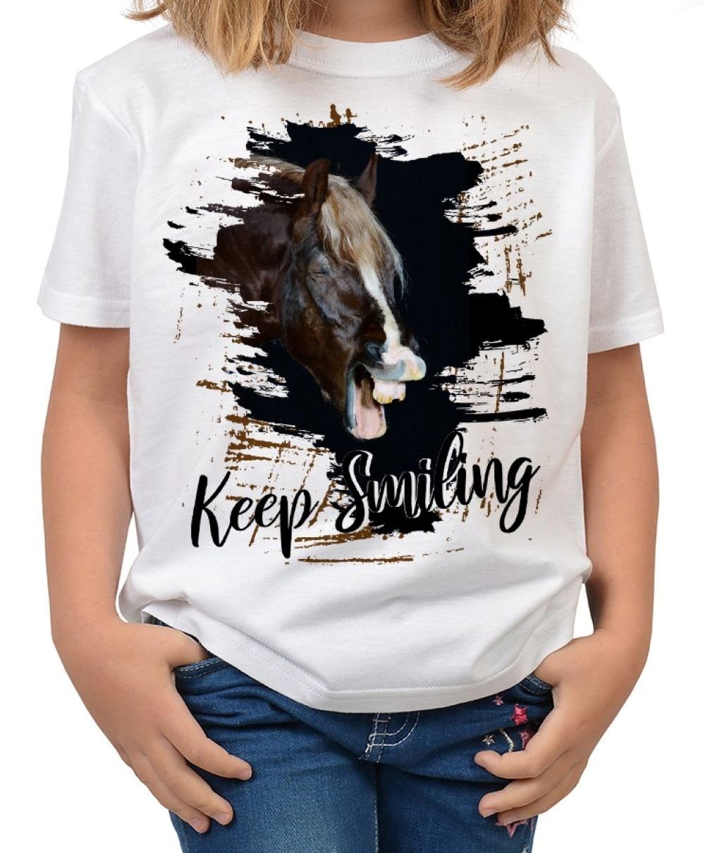 Tini - Shirts T-Shirt Kinder Lachendes Motiv Smiling Pferd Pferde Kaltblut Keep Tshirt Kindershirt 