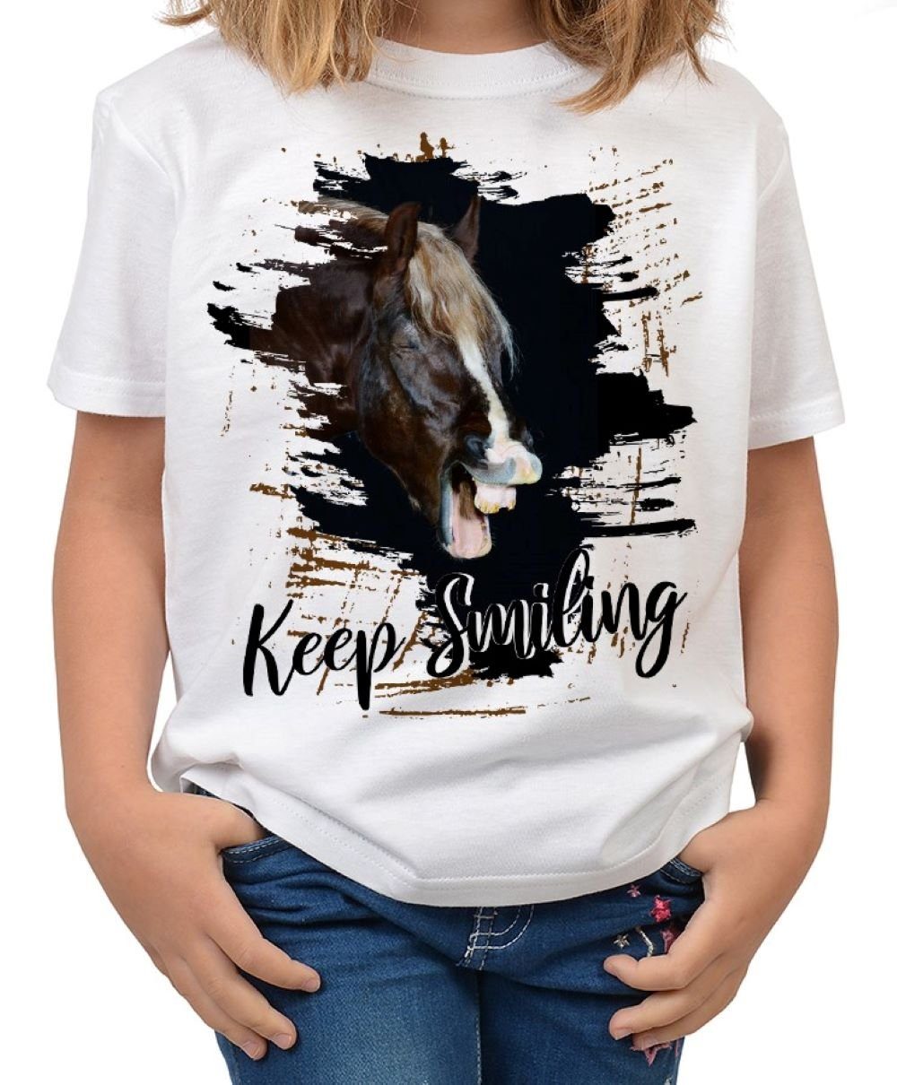 Tini - Футболки T-Shirt Kinder Pferde Motiv Tshirt Lachendes Kaltblut Pferd Kindershirt : Keep Smiling