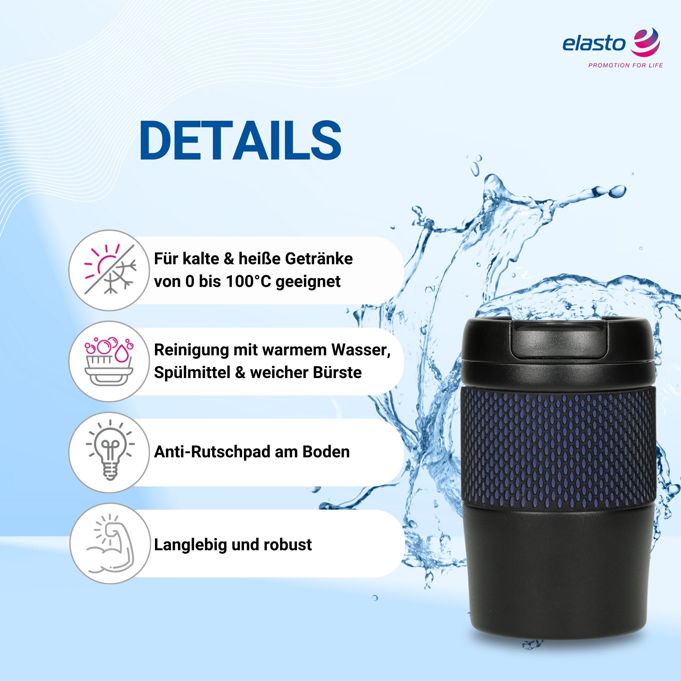 elasto Thermobecher Temptation Kaffeebecher to go Thermo 300ml Becher mit Deckel, Isolierbecher, Teebecher, Termobecher, Coffee to go Becher, coffee mug
