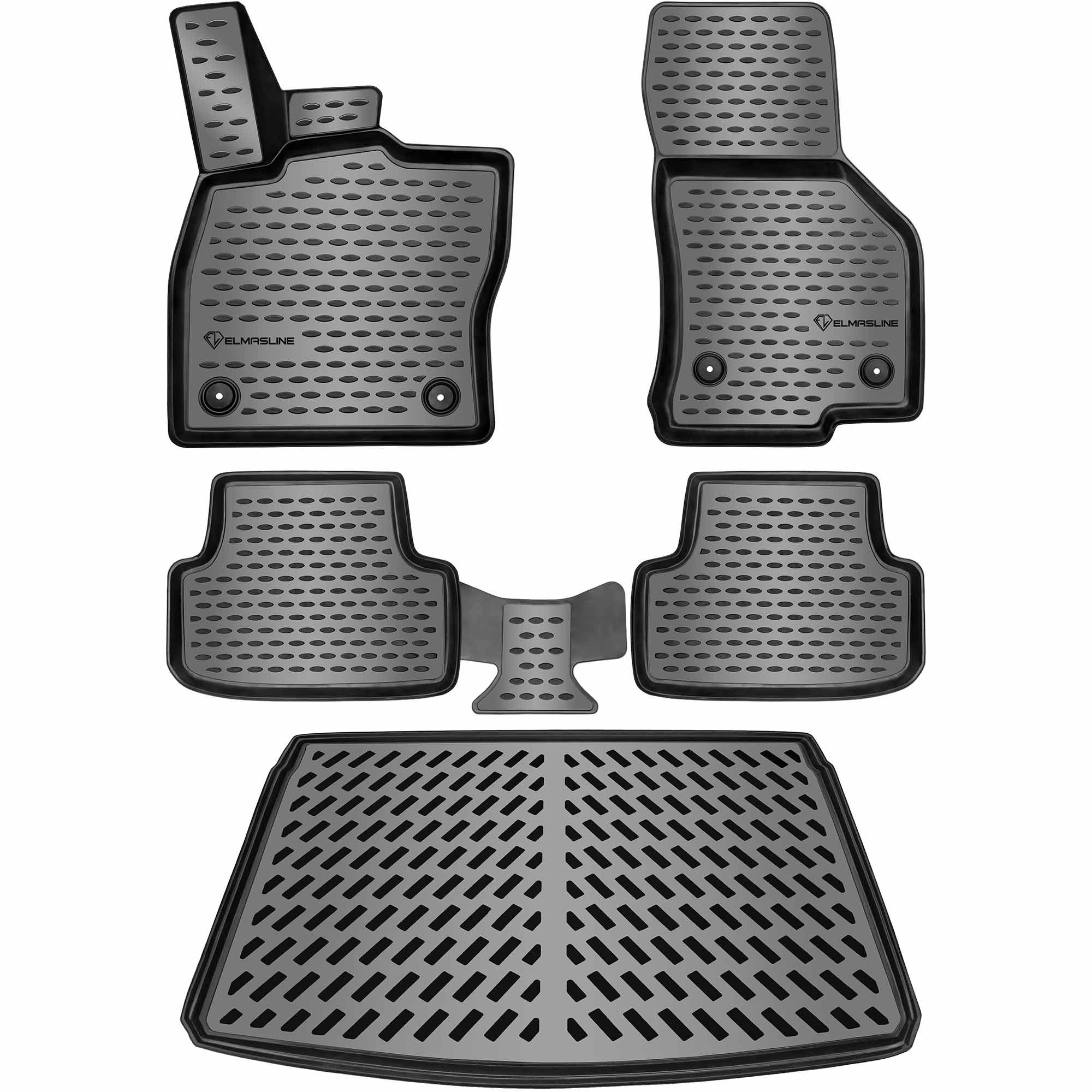 ELMASLINE Auto-Fußmatten & Kofferraumwanne Set für VW GOLF 7 2012-2021 [VII] - Geruchlos, für VW Golf - Extra hoher Rand für mehr Schutz, passend für Schrägheck